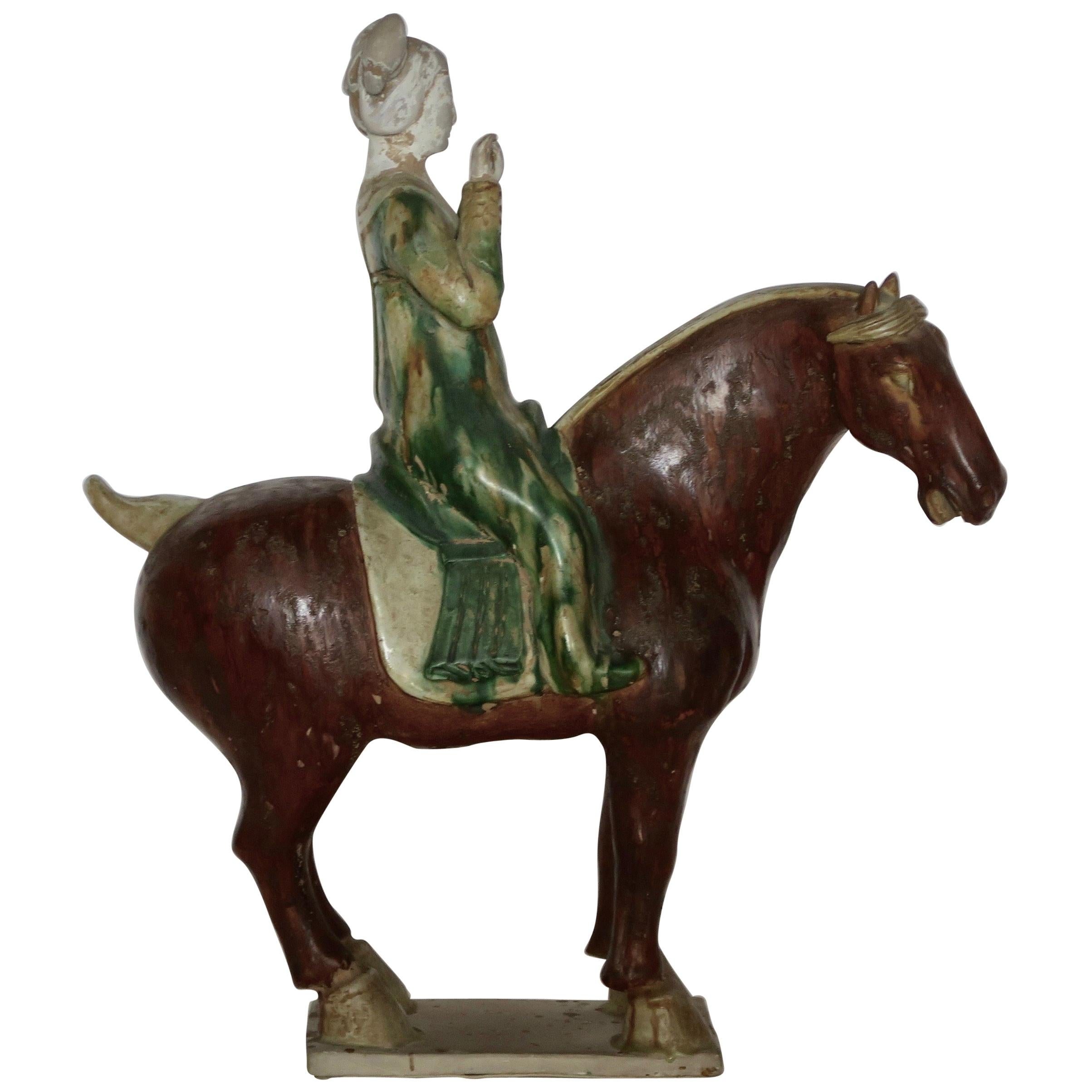 Tang Sancai Glazed Terracotta Horse with Lady Musician For Sale