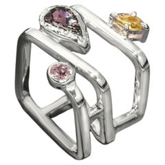 Tangency Ring in Sterling Silver 925 with Tanzanite & Tourmaline by SAKRA