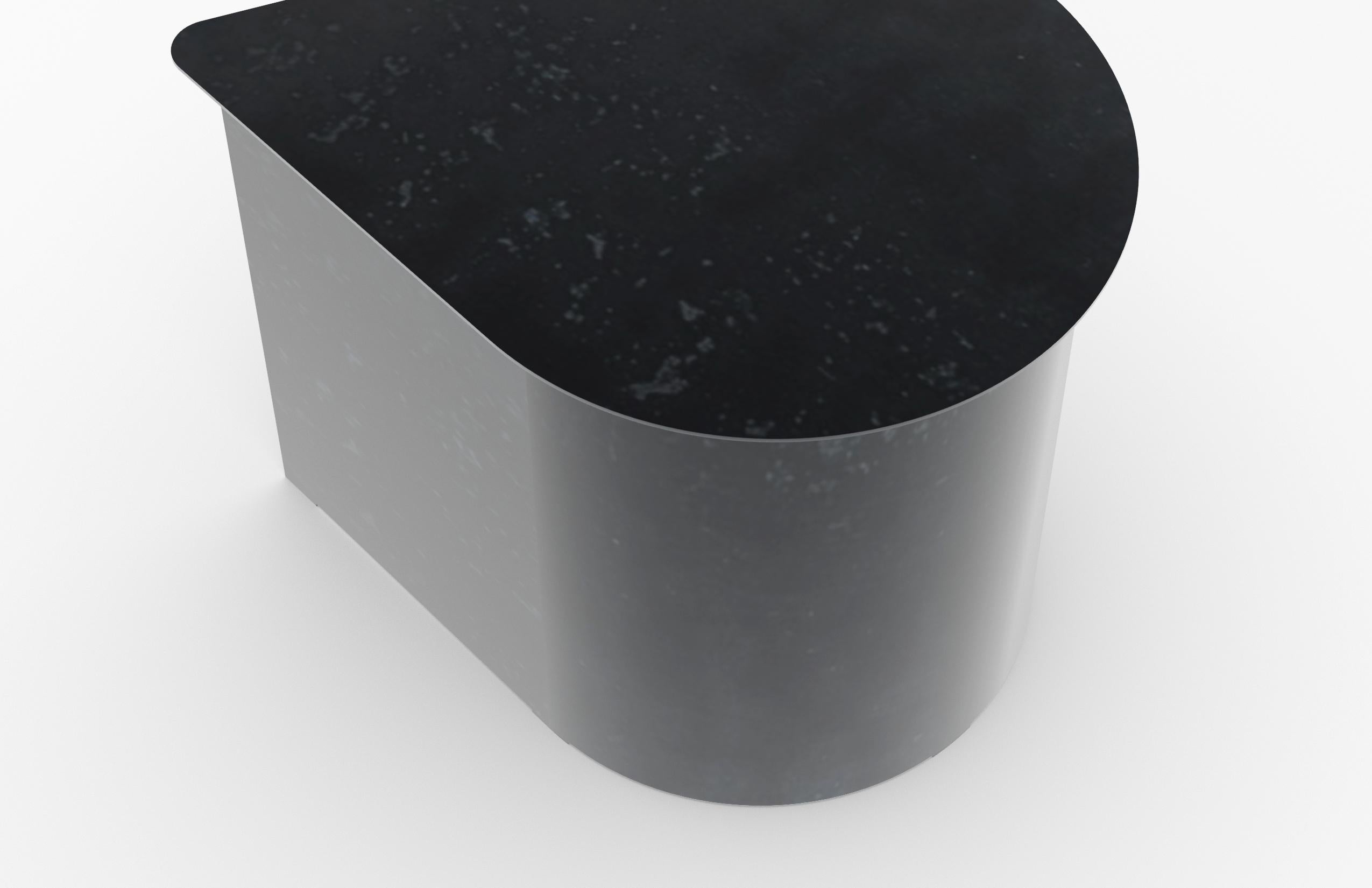 Canadian Tangent End Table, Minimal Design in Waxed Raw Black Steel by Mtharu For Sale