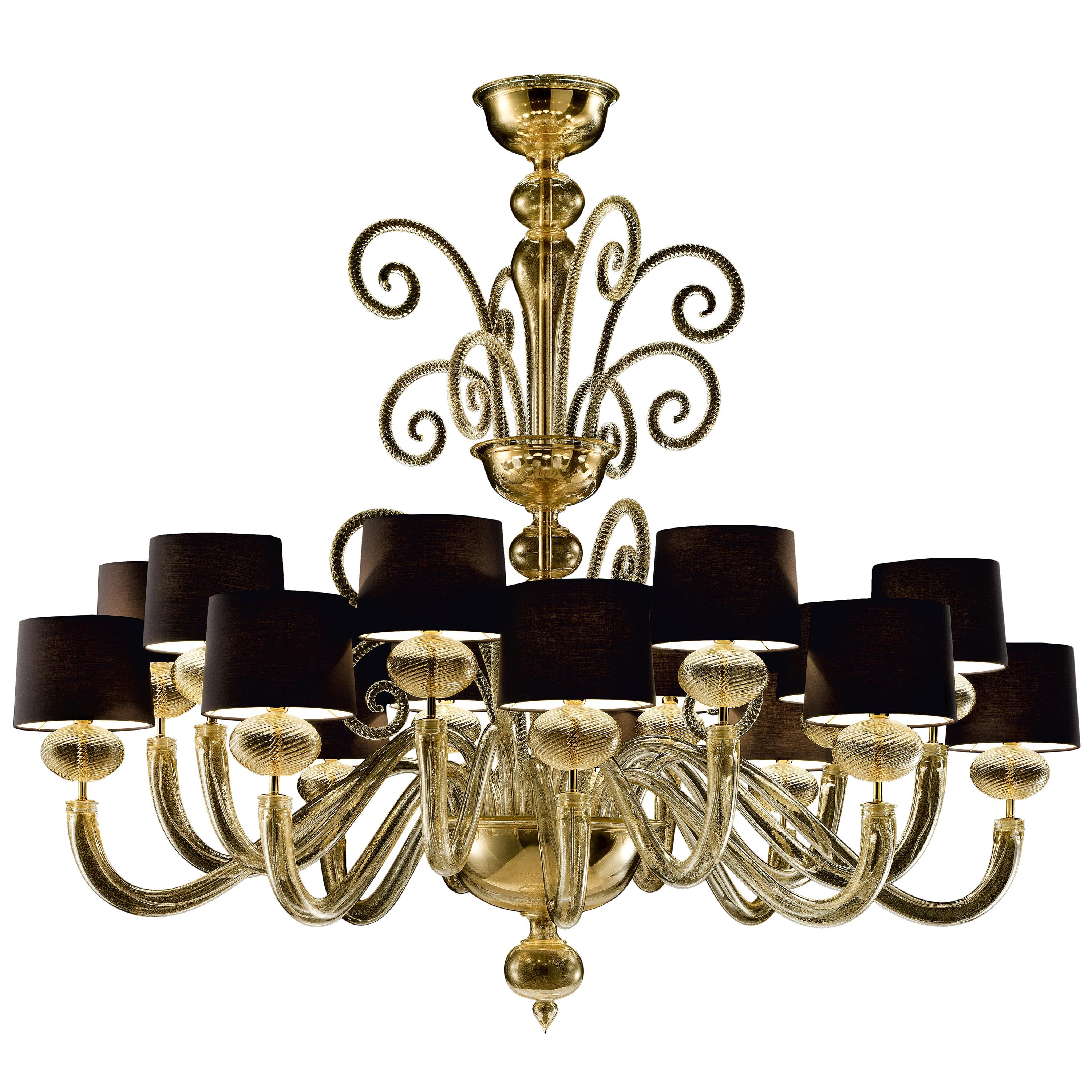 Tangeri 5604 16 Chandelier in Gold Glass with Black Shade, by Barovier&Toso