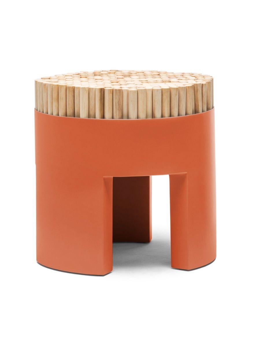 Chiquita Tangerine stool by Kenneth Cobonpue
Materials: Rattan, Polyurethane foam, steel. 
Dimensions: Diameter 45 cm x height 46cm 

Chiquita is a bundle of charms with its clever design and functionality. The Chiquita stool’s vertical sections