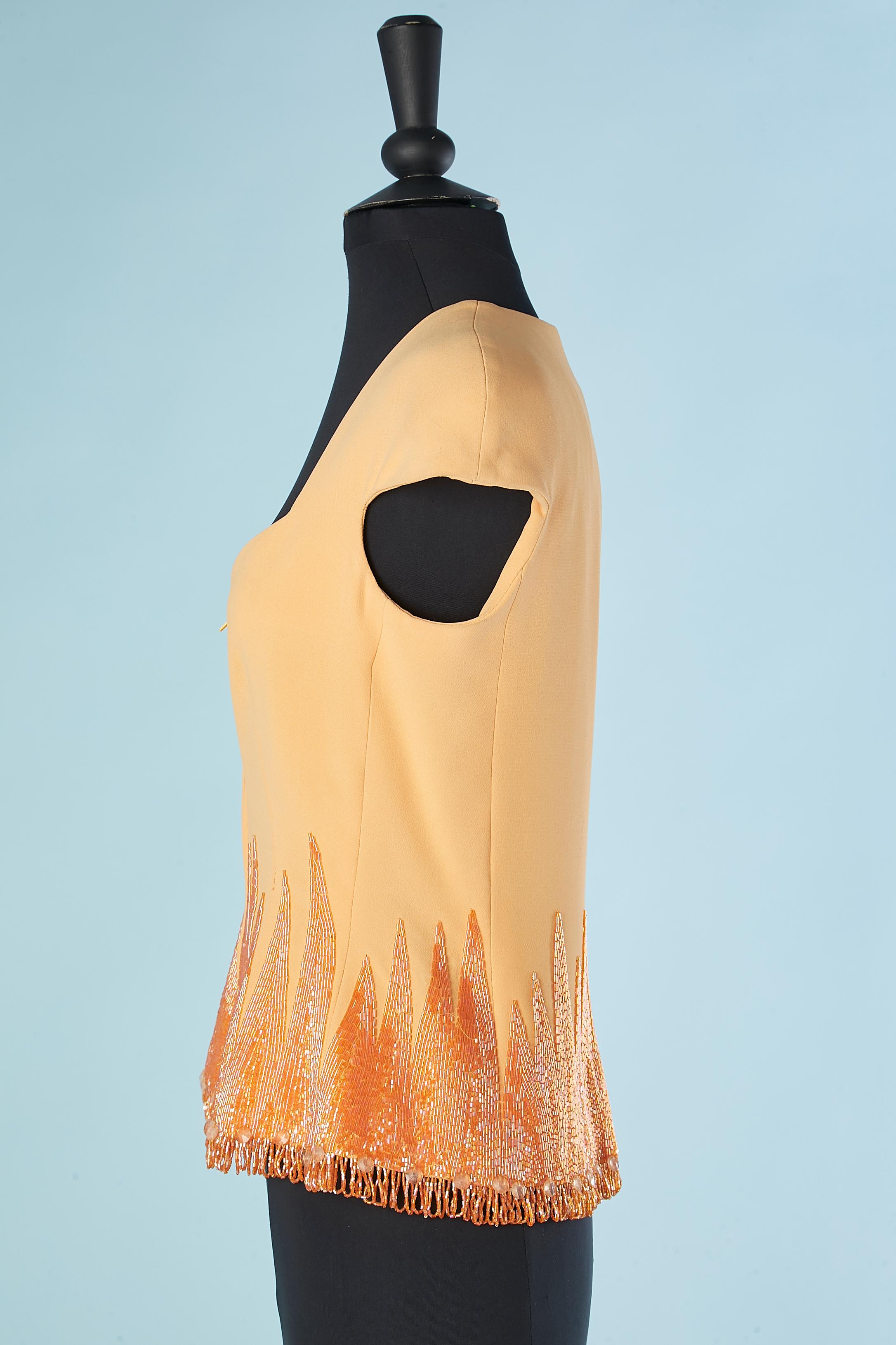 Orange Tangerine crêpe evening top with zip and beaded work Gai Mattiolo For Sale