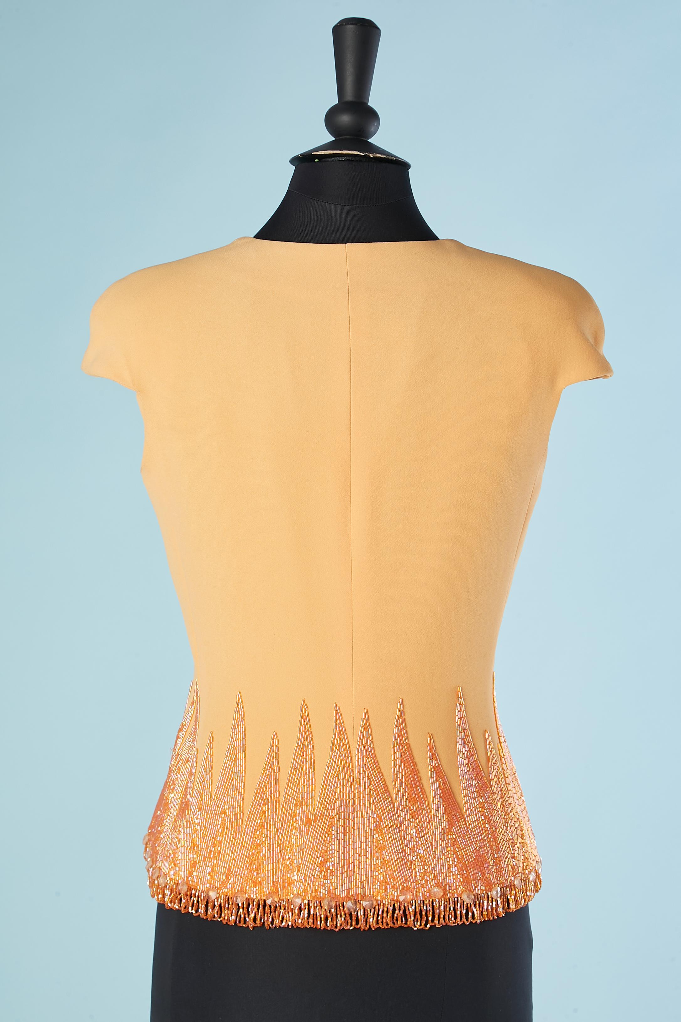 Tangerine crêpe evening top with zip and beaded work Gai Mattiolo In Excellent Condition For Sale In Saint-Ouen-Sur-Seine, FR