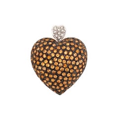 Tangerine Garnet and White Sapphire Vintage Gold Heart Pendant