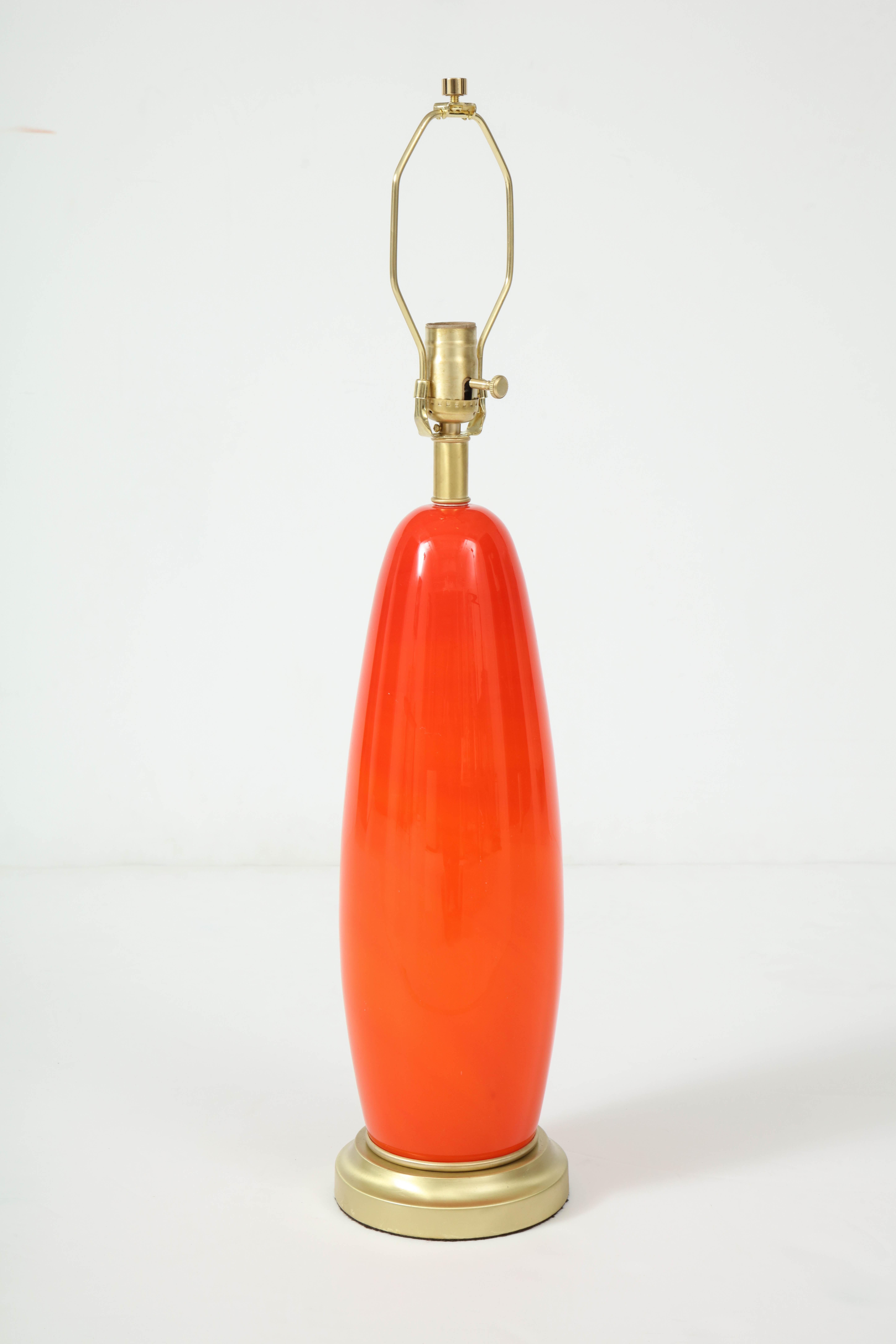 Italian Tangerine Murano Glass Lamp For Sale
