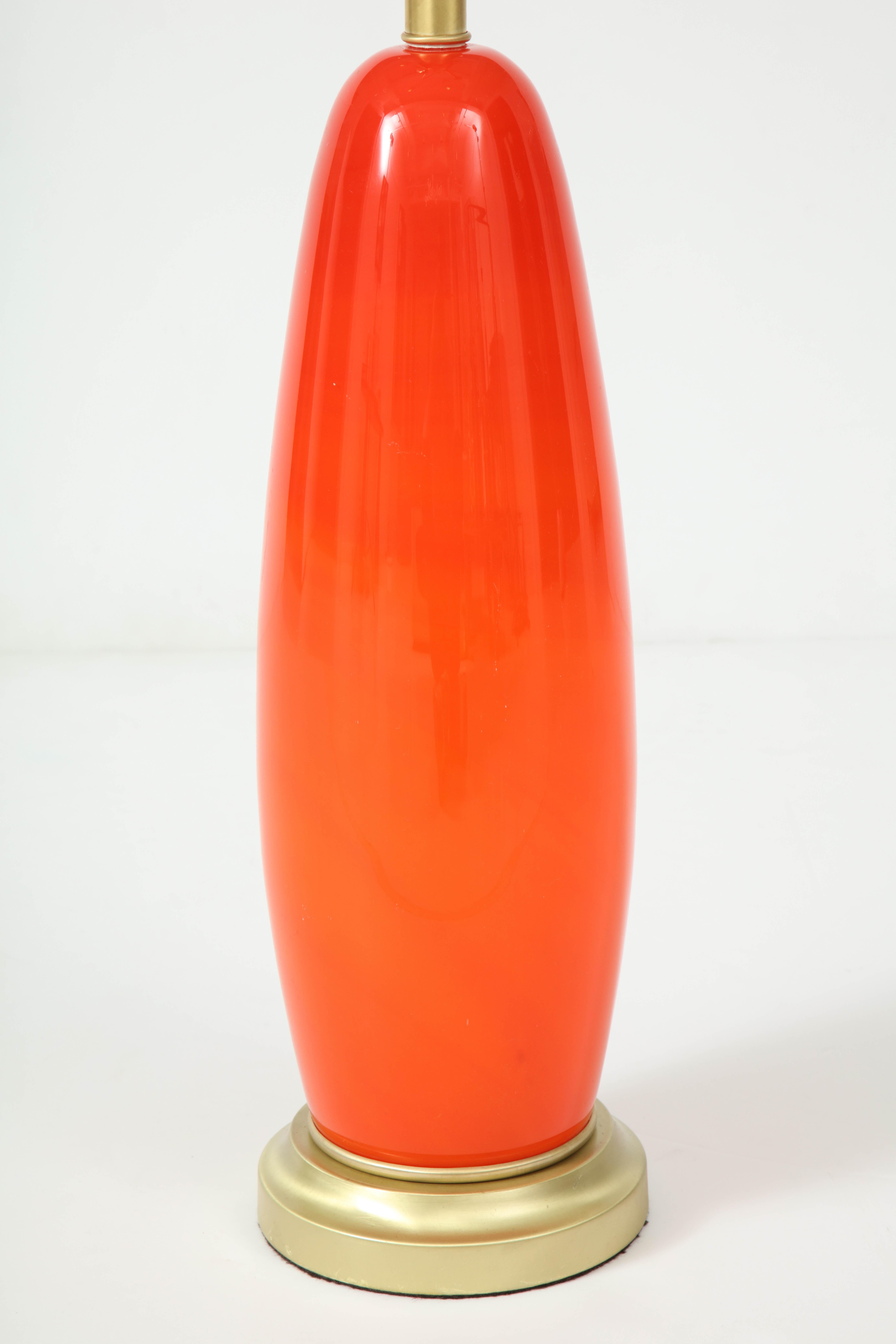 Tangerine Murano Glass Lamp In Excellent Condition For Sale In New York, NY