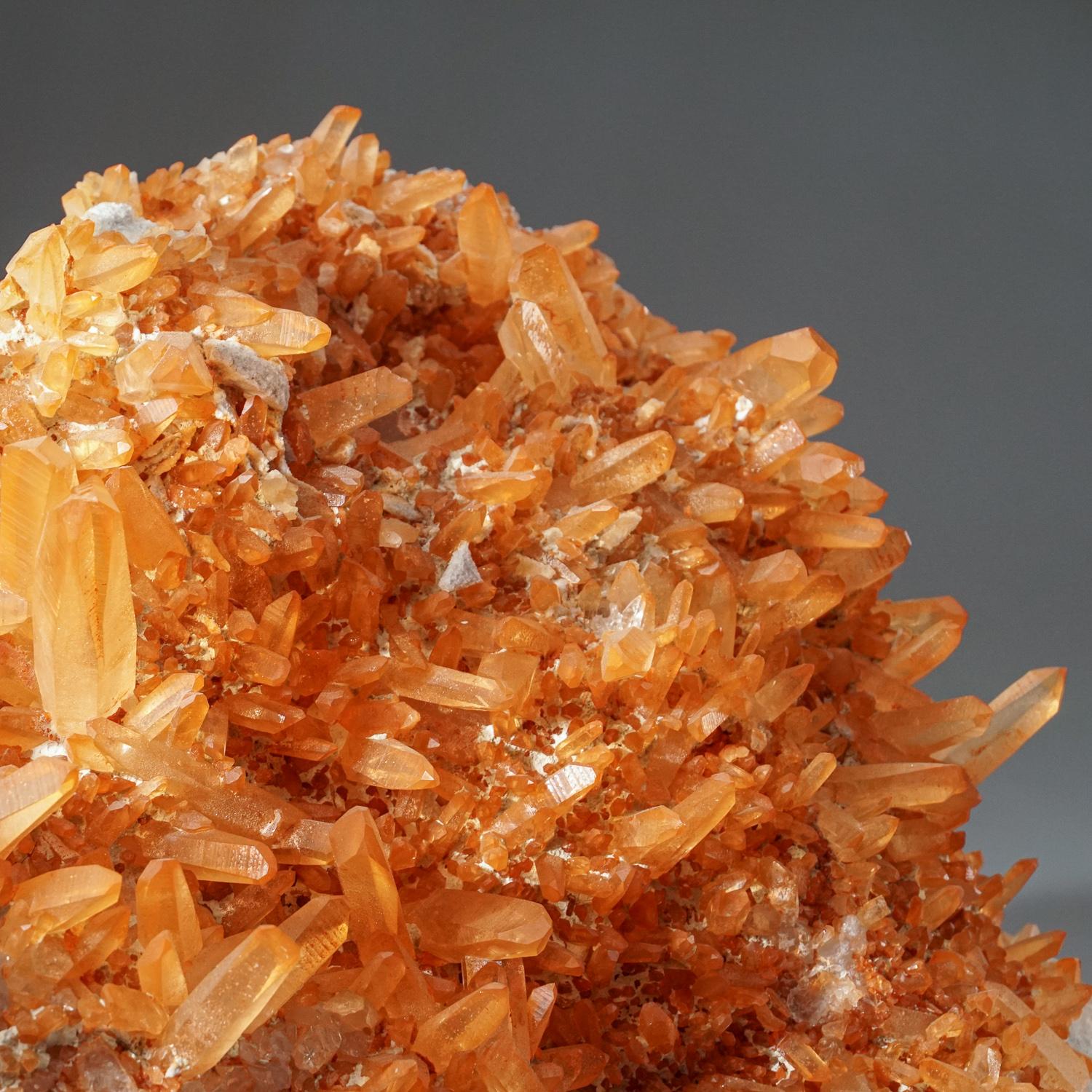 Contemporary Tangerine Quartz Crystal Cluster from Teofilo Otoni, Minas Gerais, Brazil For Sale