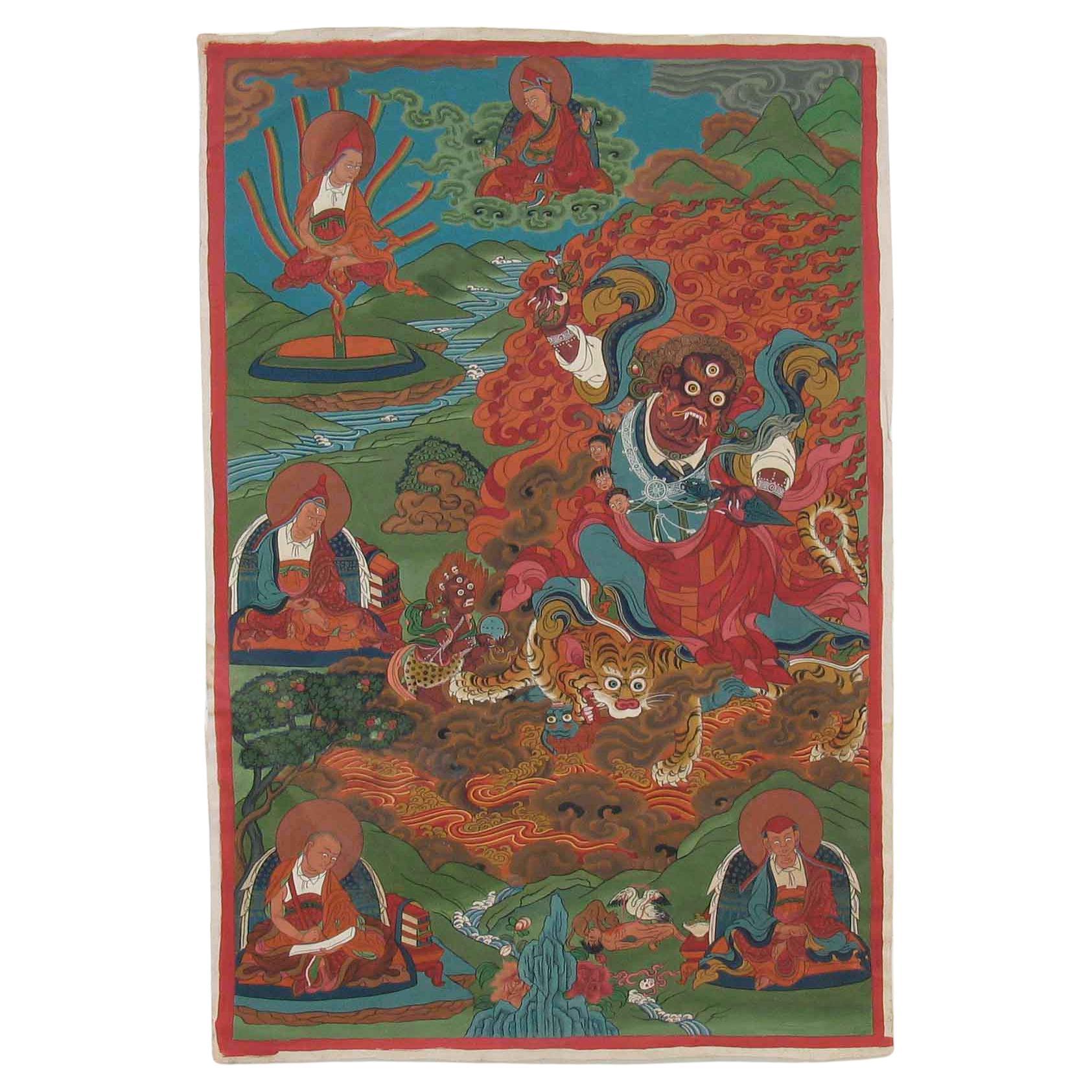 Peinture Tangka des manifestations de Padmasambhava Tibet, 20e siècle  en vente