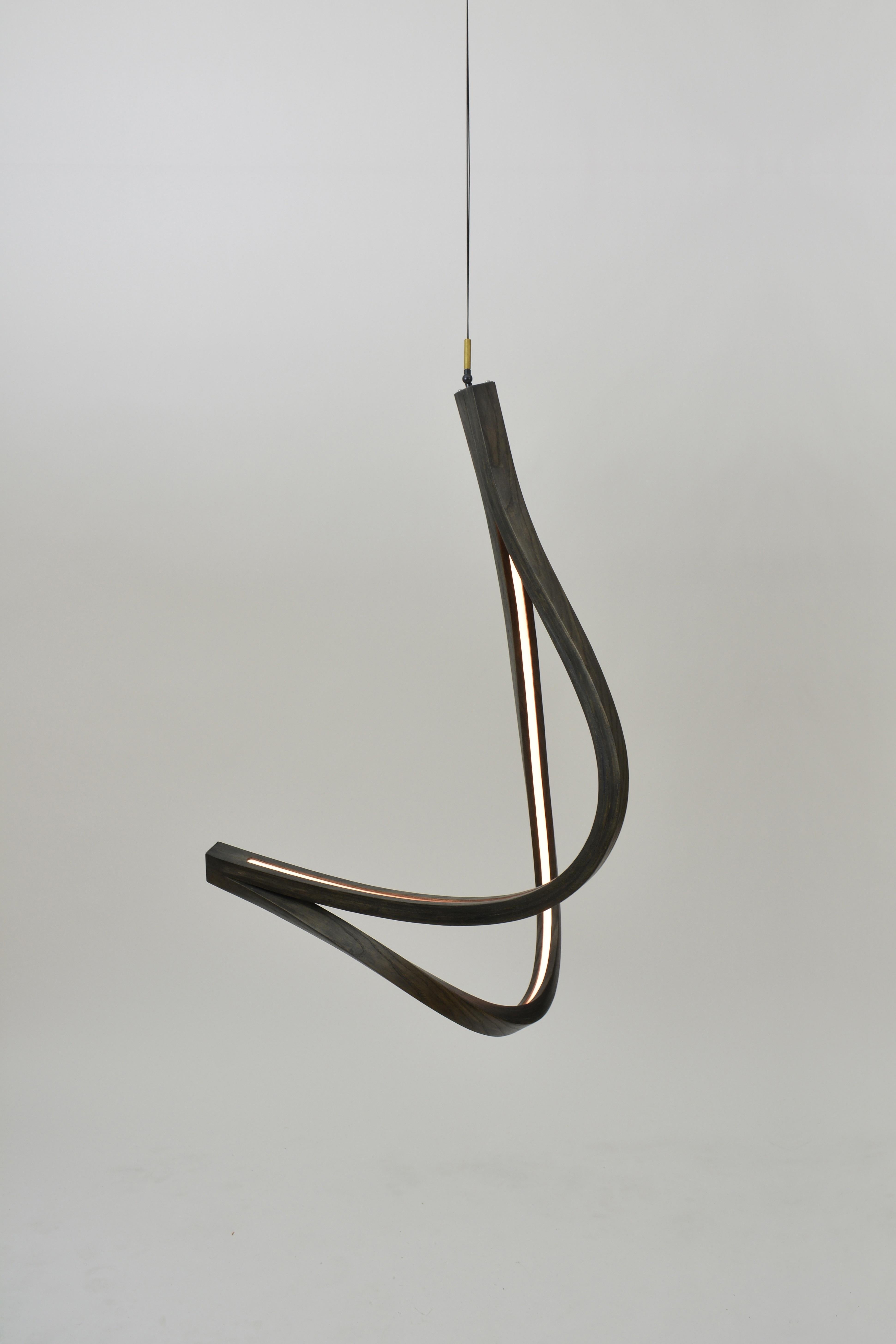 Minimalist Tangle Curved Wooden Pendant Light With Warm LED Back-lit Glow