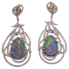 Tangled Opal Doublet Earring in Pave Dimaond Set Made in 18k Gold & Silver