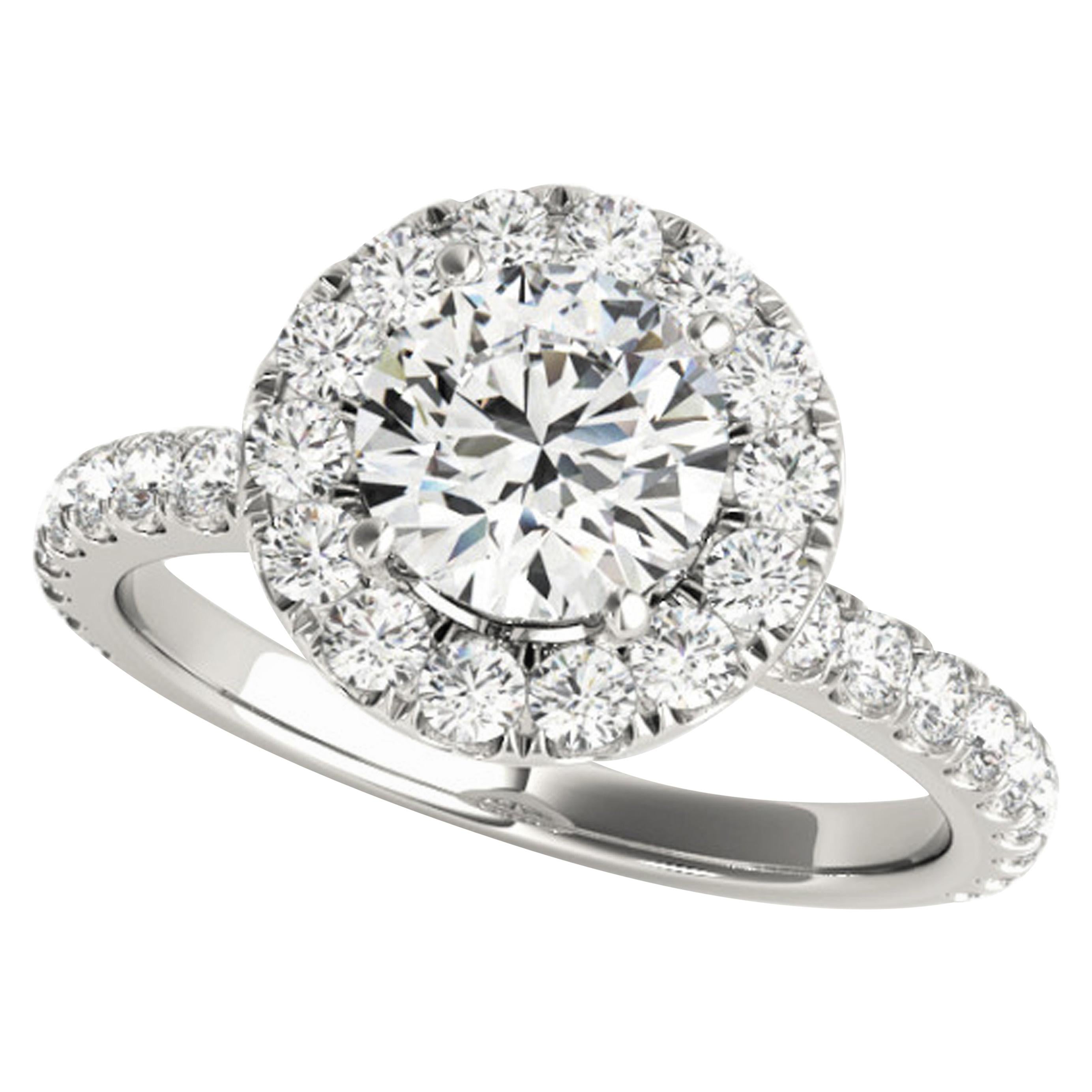 Diamonds Halo Accented GIA Certified Round Brilliant Cut Engagement Ring For Sale
