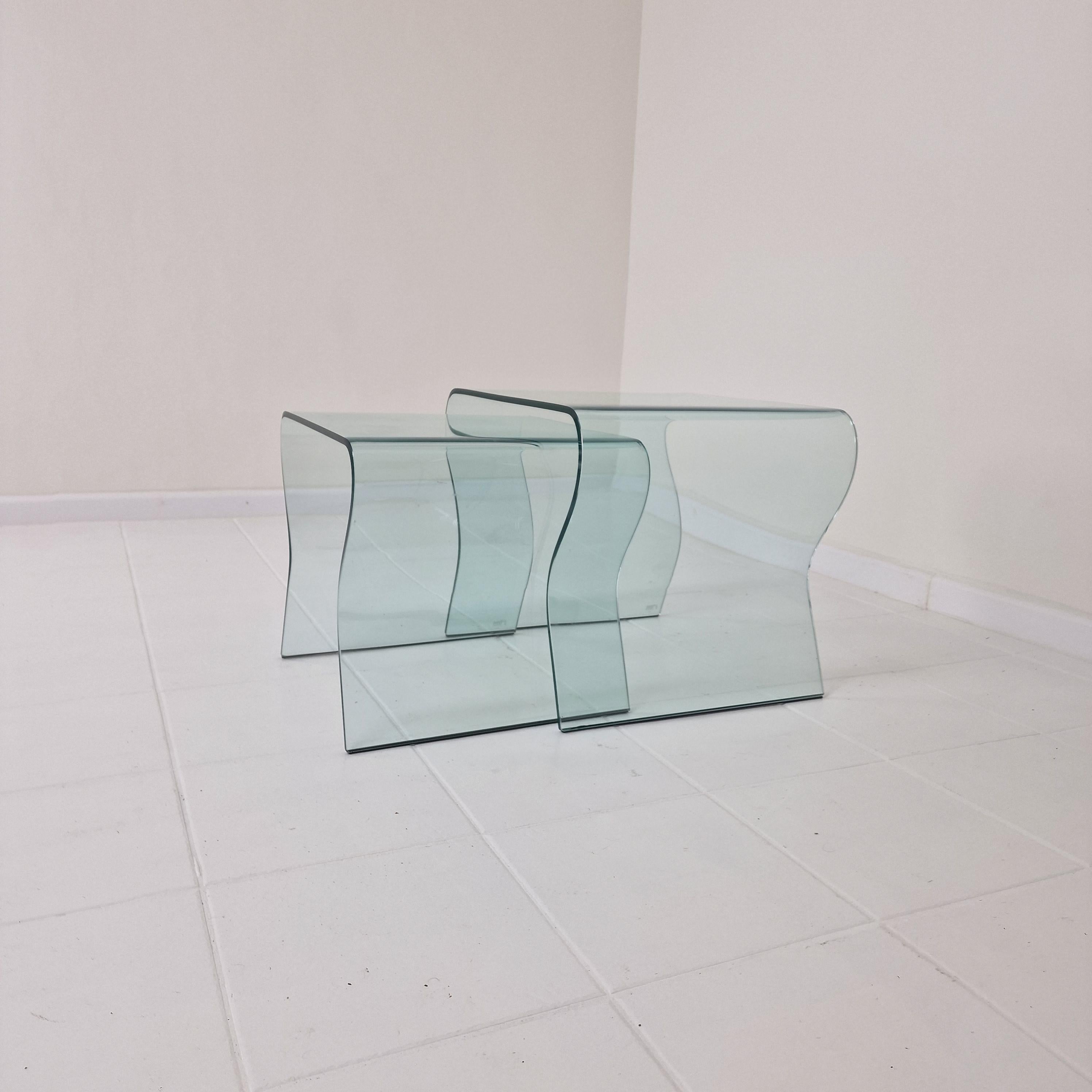 „Tango“ Glas-Stapeltisch-Set aus Glas von Fabio Di Bartolomei für Fiam Italia im Zustand „Gut“ im Angebot in Oud Beijerland, NL