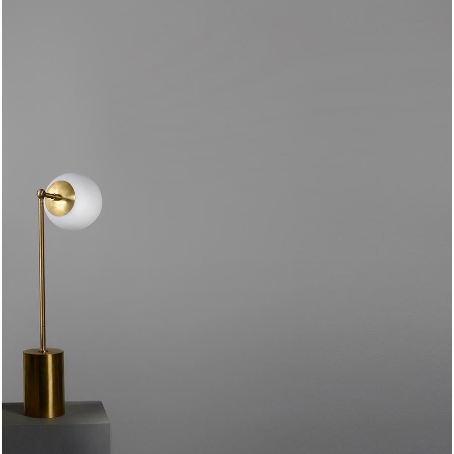 Tango table lamp by Paul Matter
Brushed brass with brushed brass details. Etched glass globes.
Also available in blackened brass with brushed brass details.
Dimensions: H: 30