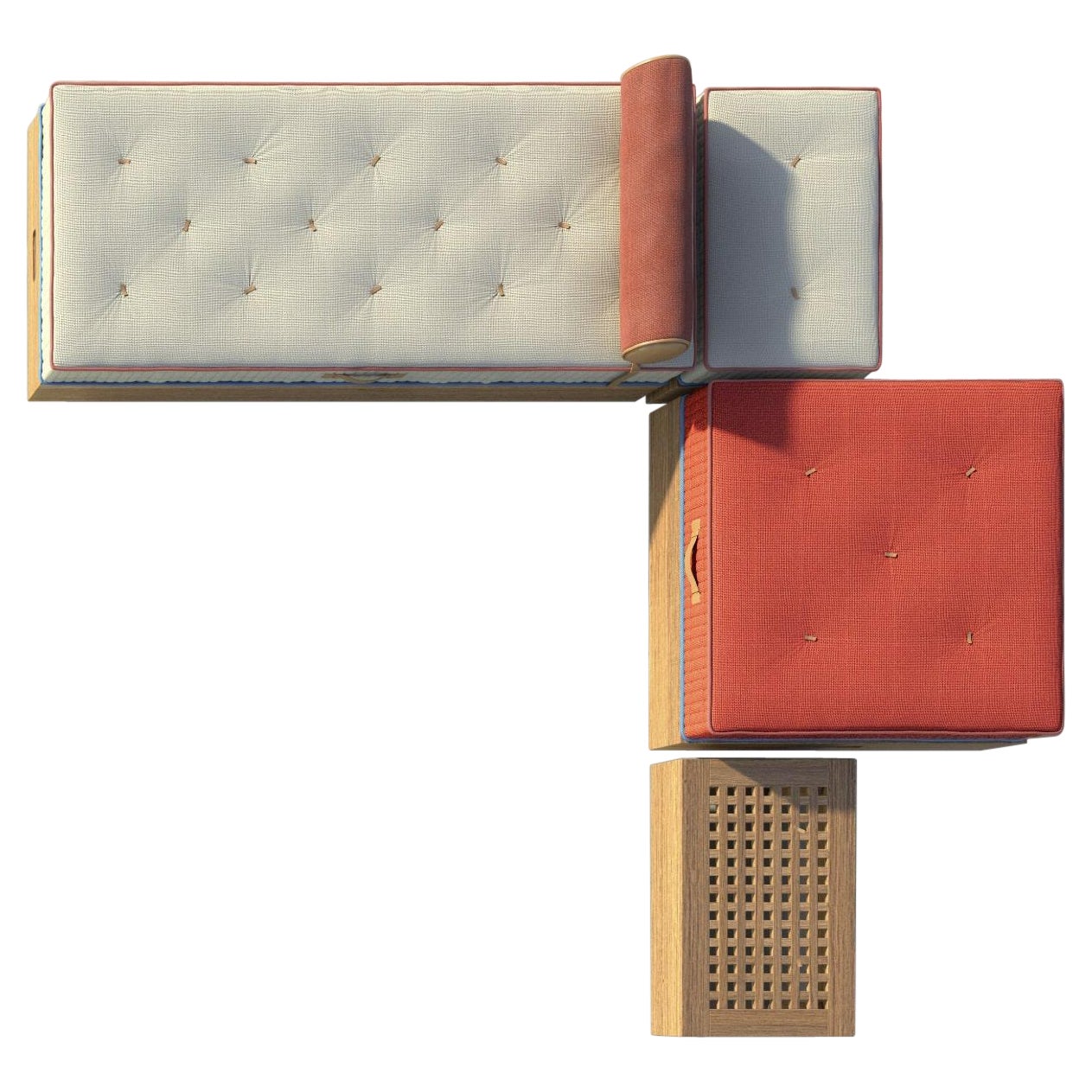 Sistema di sedute modulari "Tangram", tappezzeria Loro Piana, fatto a mano in Italia in vendita