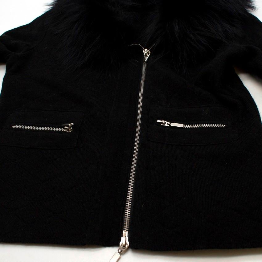 Tania Black Cashmere Cardigan with Fox Fur Collar US 10 In Excellent Condition In London, GB