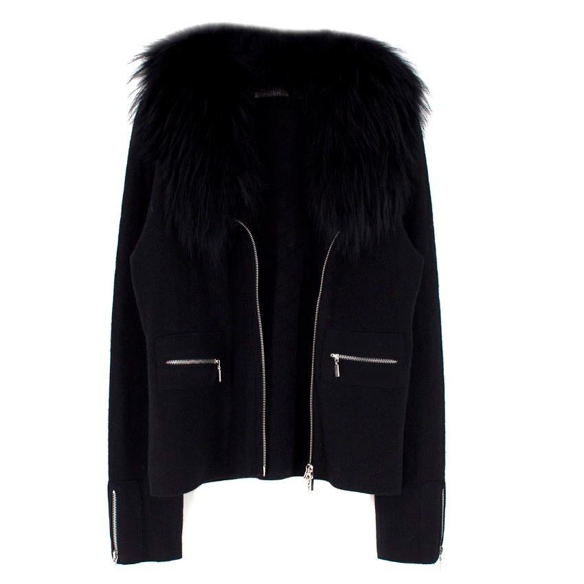 Tania Black Cashmere Cardigan with Fox Fur Collar US 10 3