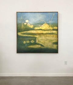 "Aquaculture" blue green gold contemporary abstract nature oil painting
