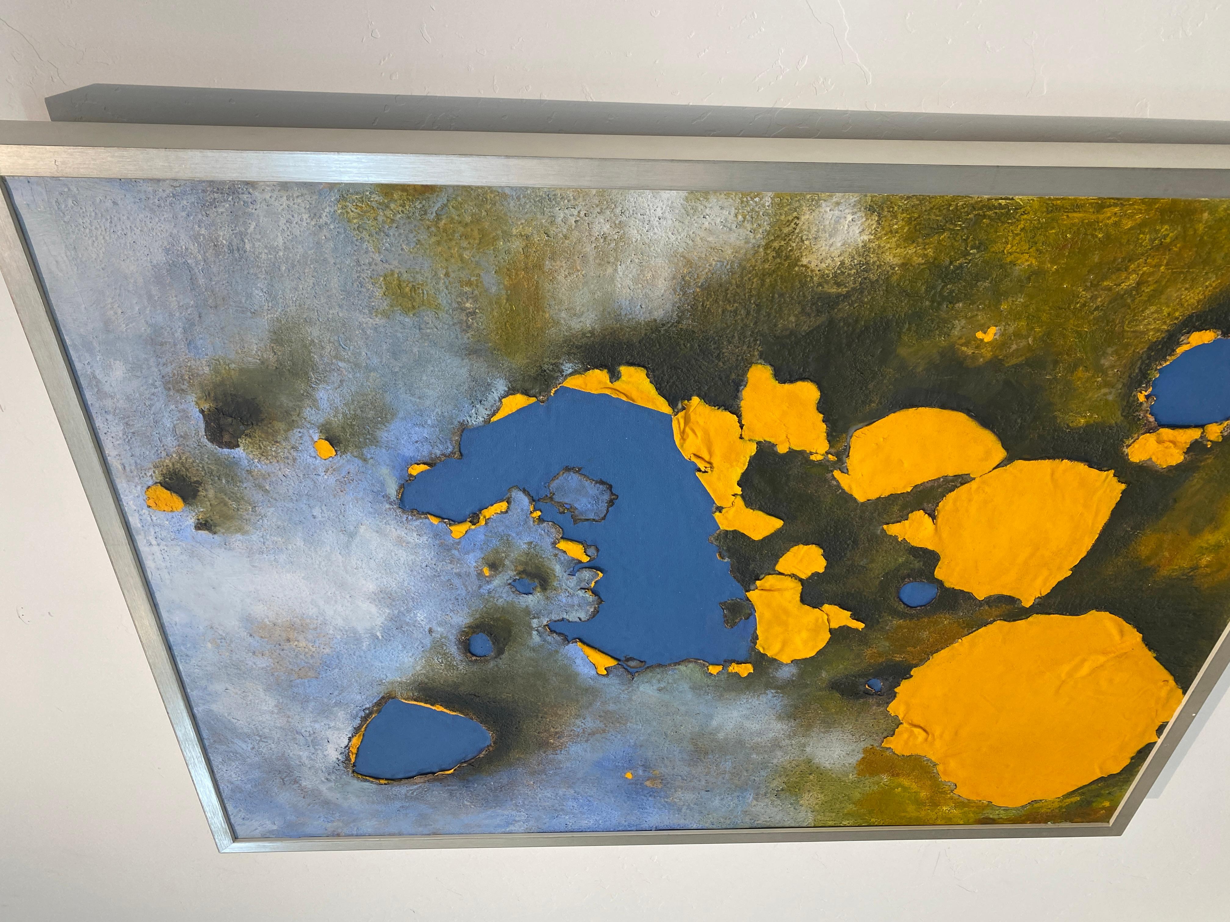 Blasted Through and it's Blue, oil painting, encaustic, abstract blue and yellow For Sale 5