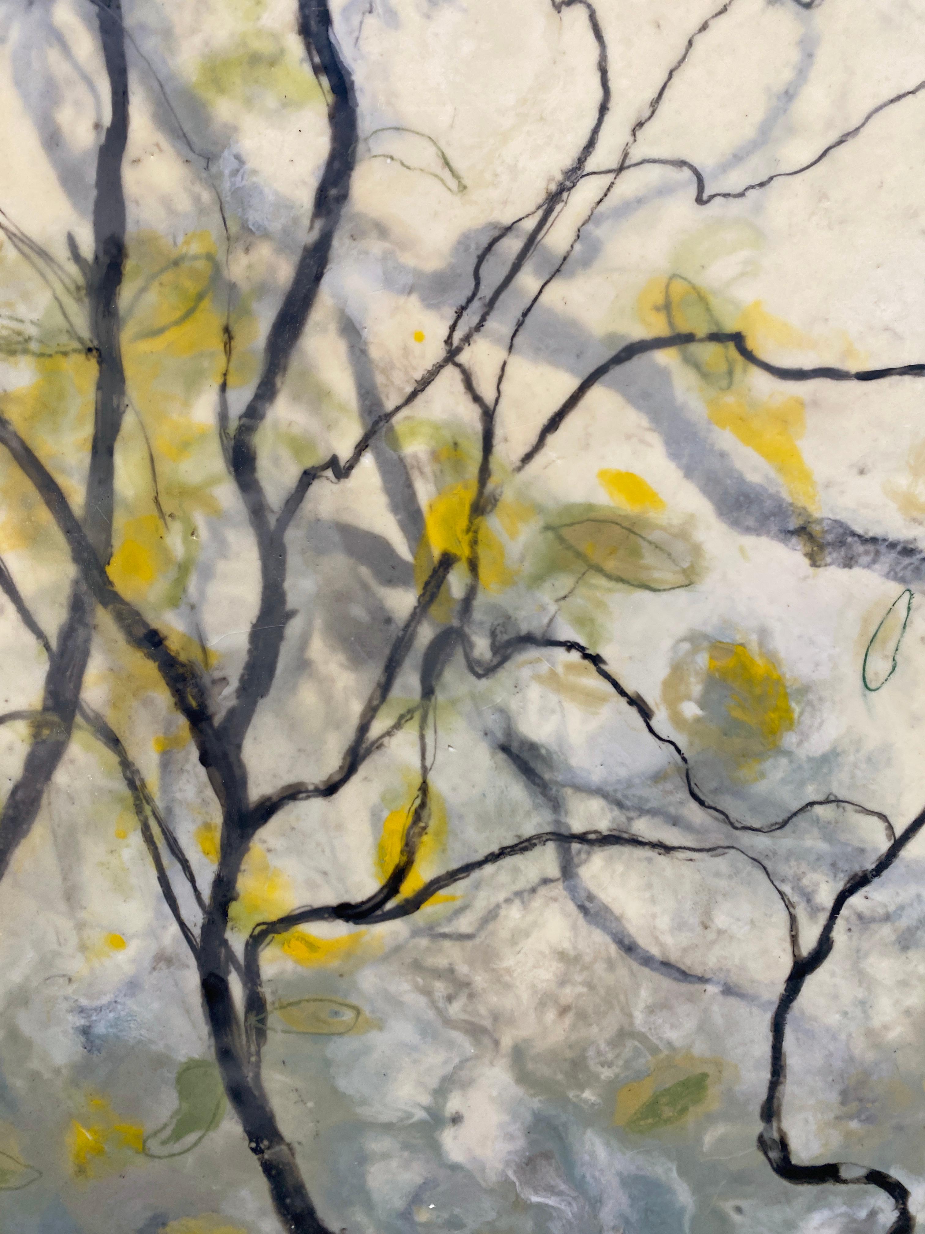 Branches, abstract landscape encaustic painting - Abstract Painting by Tania Dibbs