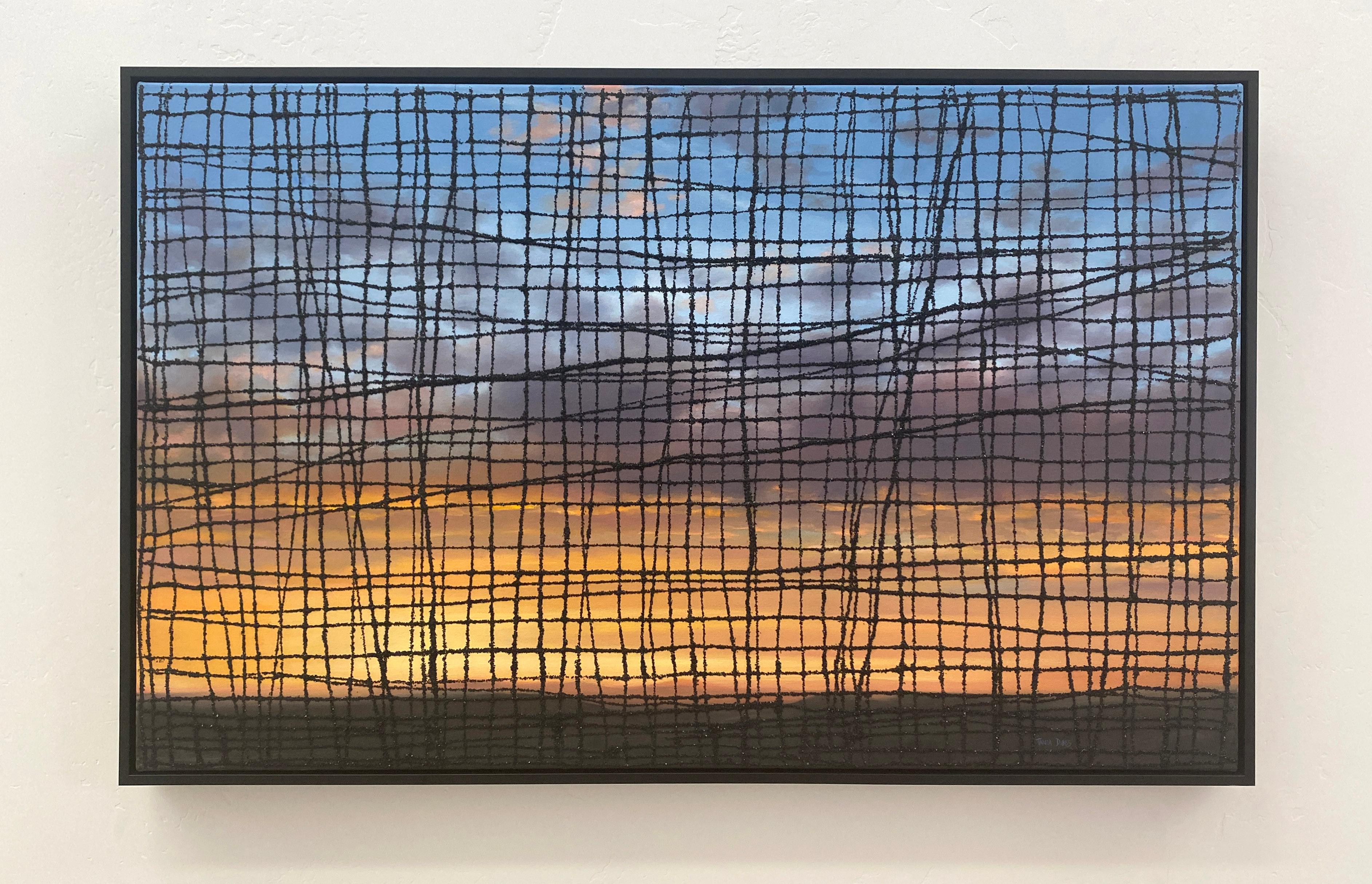 „Crisscrossed Sky“, Ölfarbe, Glitzer, zeitgenössisch,  abstrakte Landschaft