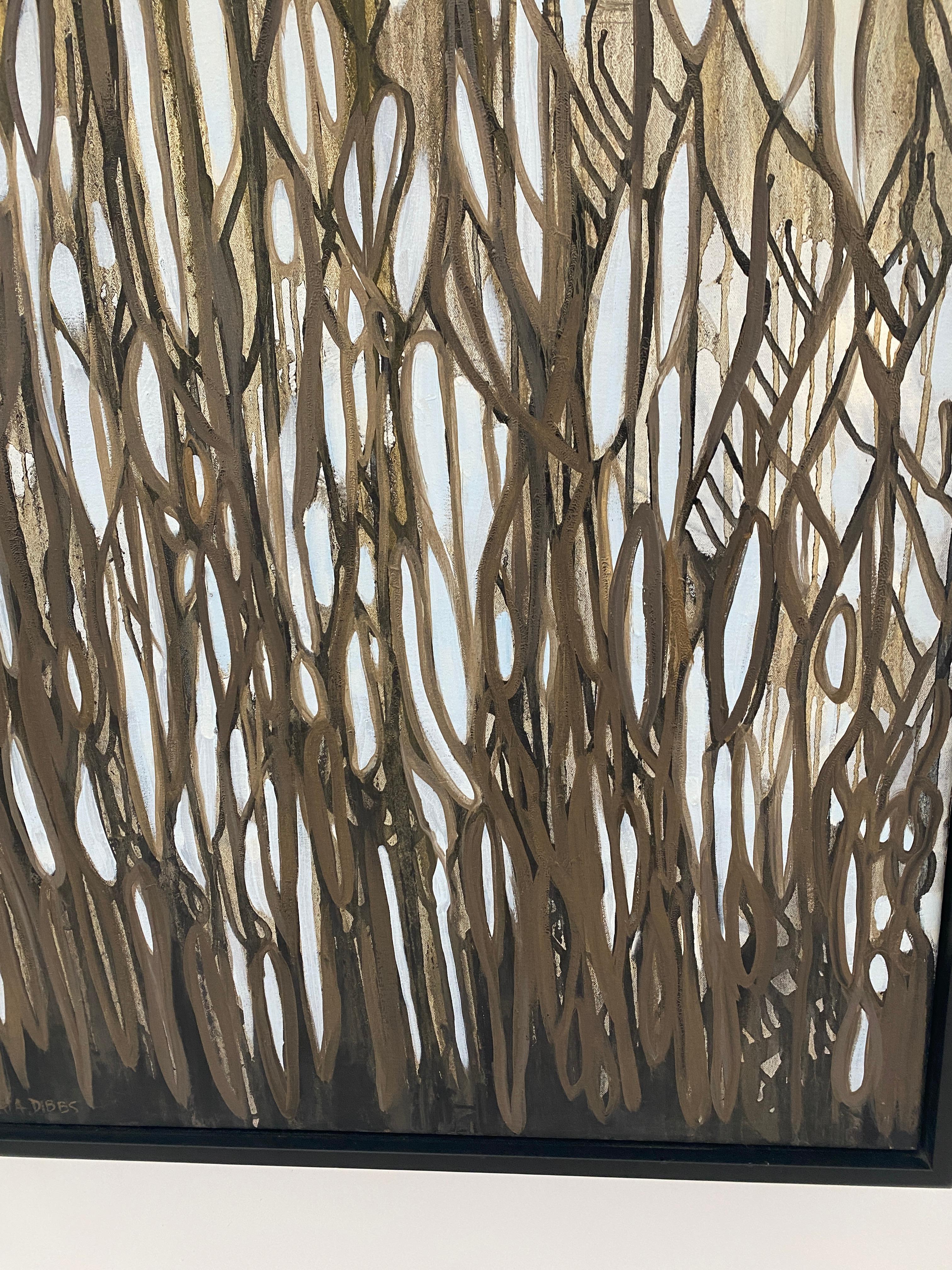 Pittura ad olio di paesaggio astratto e fratturato, formato grande - Abstract Painting Marrone di Tania Dibbs
