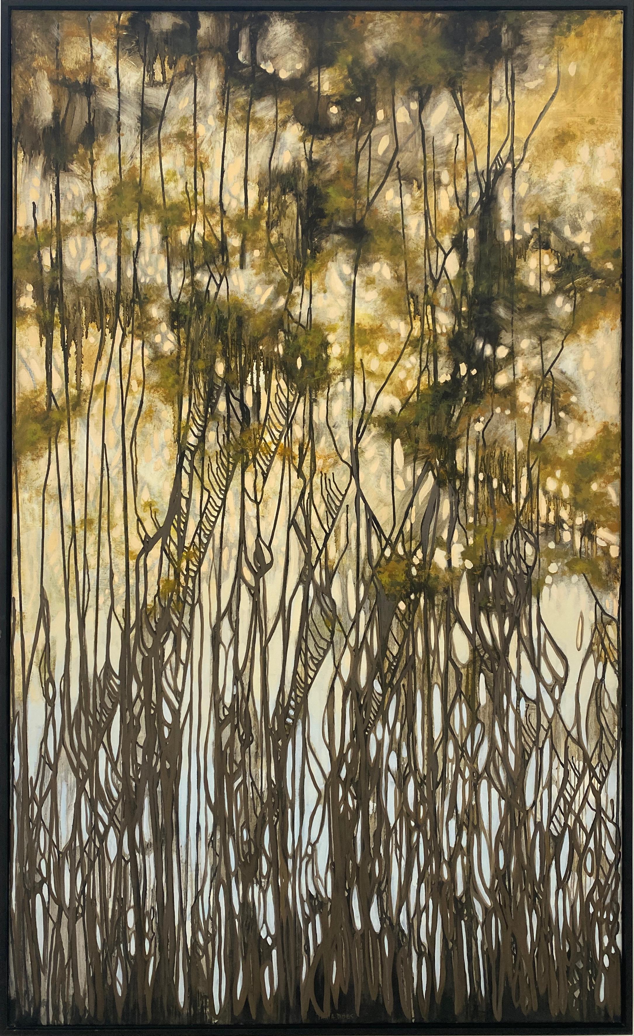 Abstract Painting di Tania Dibbs - Pittura ad olio di paesaggio astratto e fratturato, formato grande