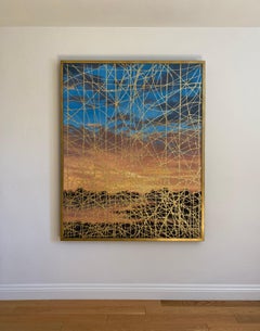 "Gilded Cage", oil paint, glitter, contemporary,  abstract landscape large