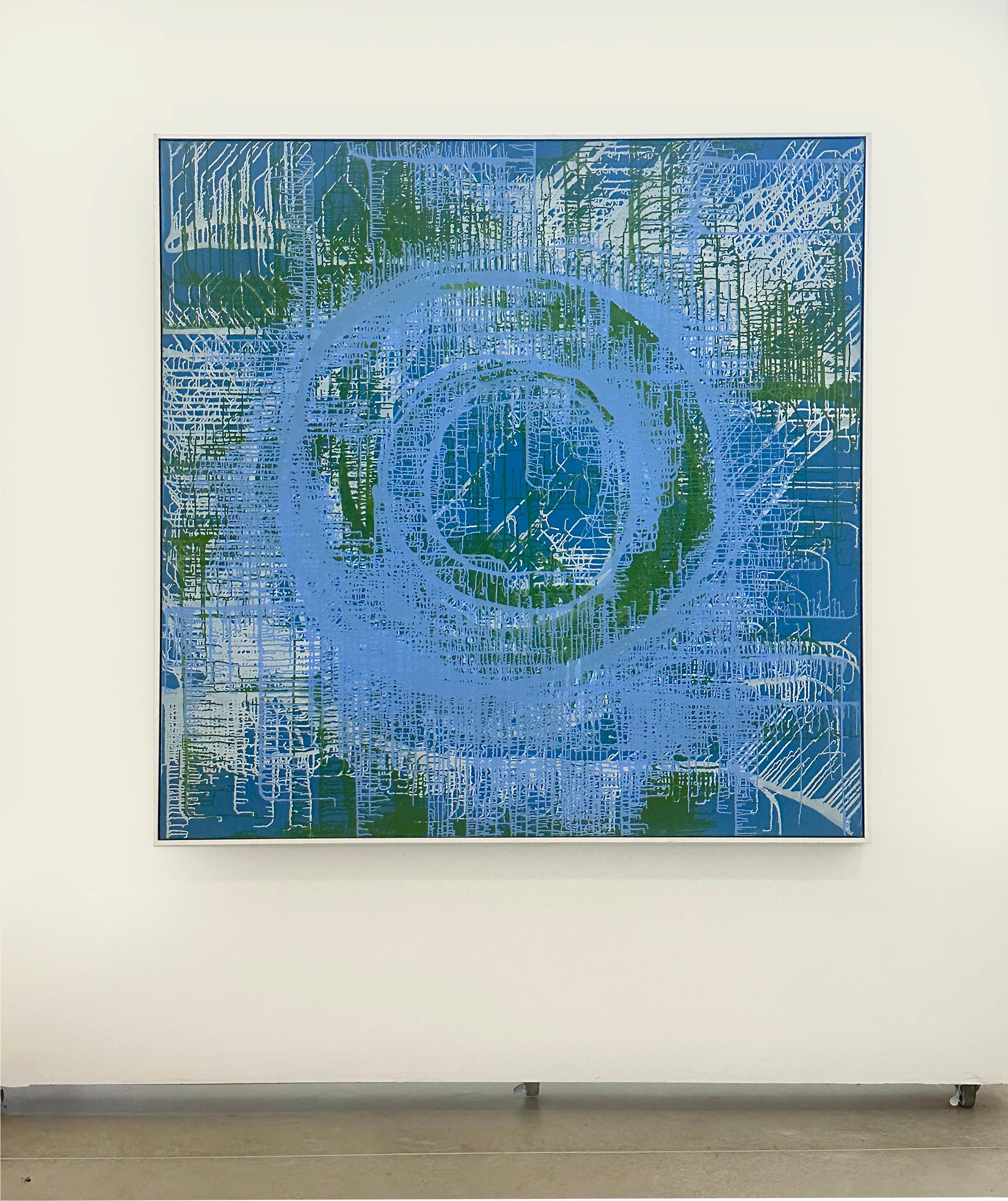 Tania Dibbs Abstract Painting – Microchipped Planet, abstrakt, zeitgenössisch, geometrisch, Ölgemälde 