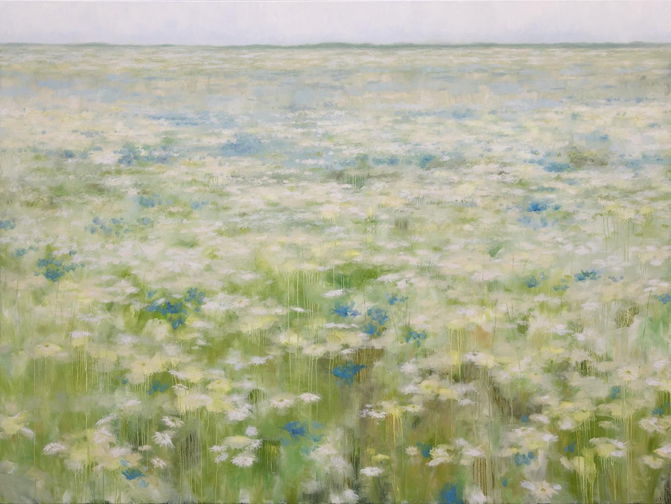 "Reverie", peinture à l'huile, contemporaine, paysage abstrait à fleurs, 2023 