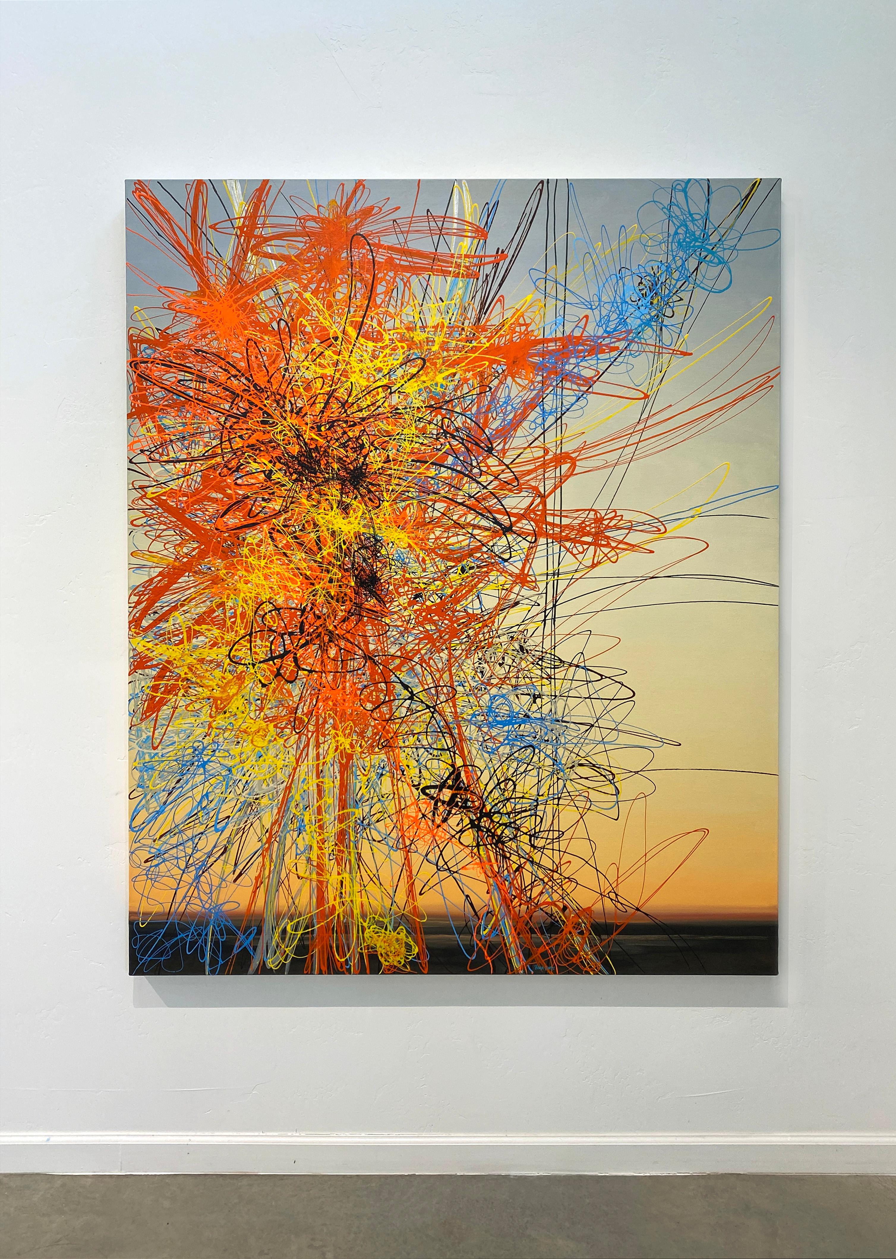 The Plan, farbenfrohes abstraktes Landschaftsgemälde in Mischtechnik, großformatiges Ölgemälde – Painting von Tania Dibbs