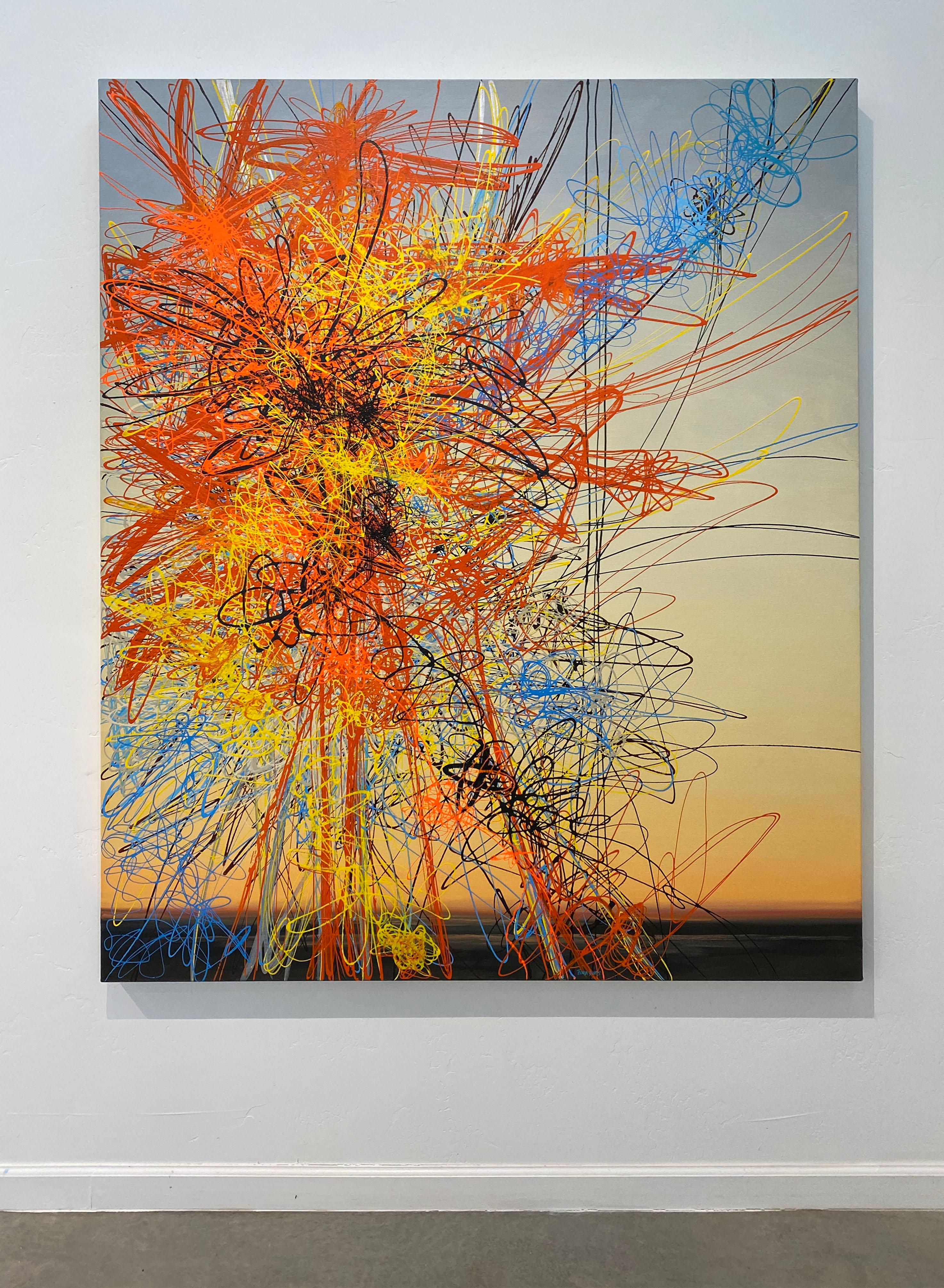The Plan, farbenfrohes abstraktes Landschaftsgemälde in Mischtechnik, großformatiges Ölgemälde (Abstrakt), Painting, von Tania Dibbs
