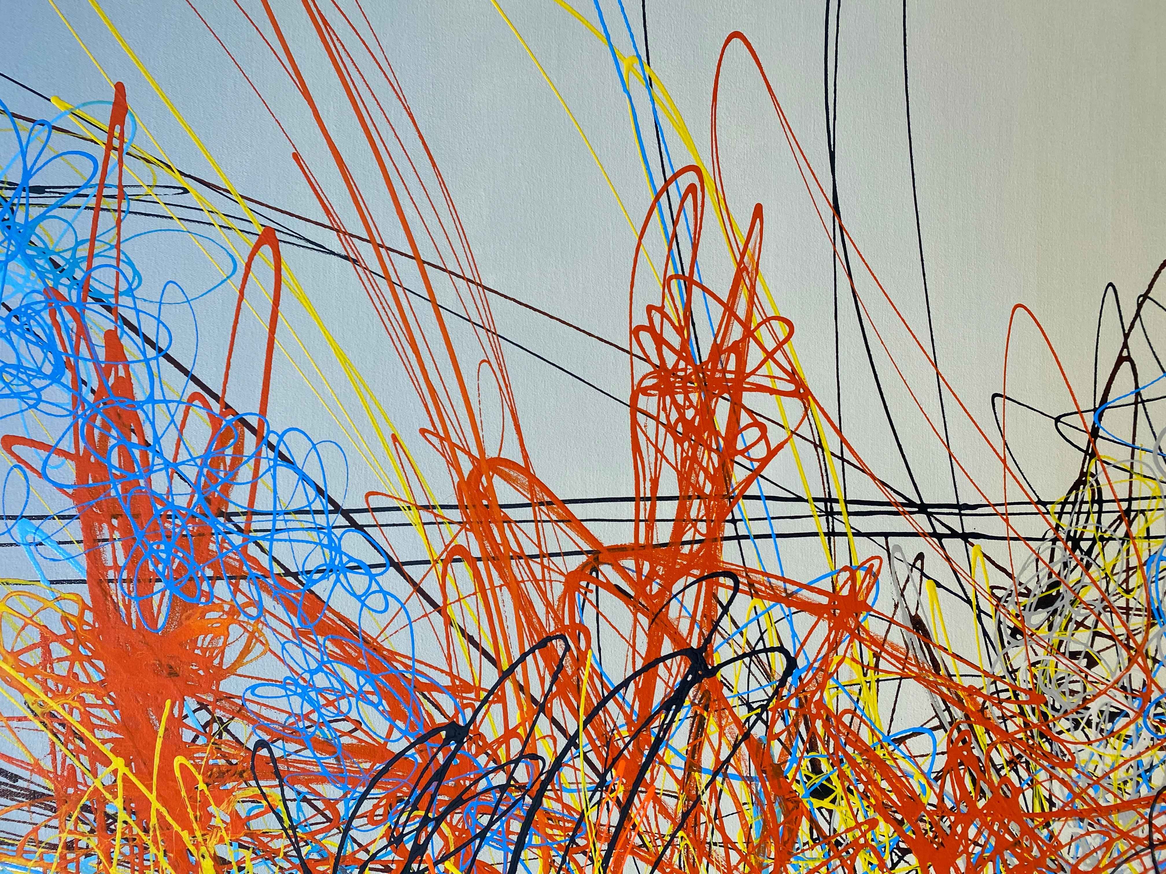 Il Piano, paesaggio astratto colorato dipinto ad olio in tecnica mista di grande formato in vendita 1