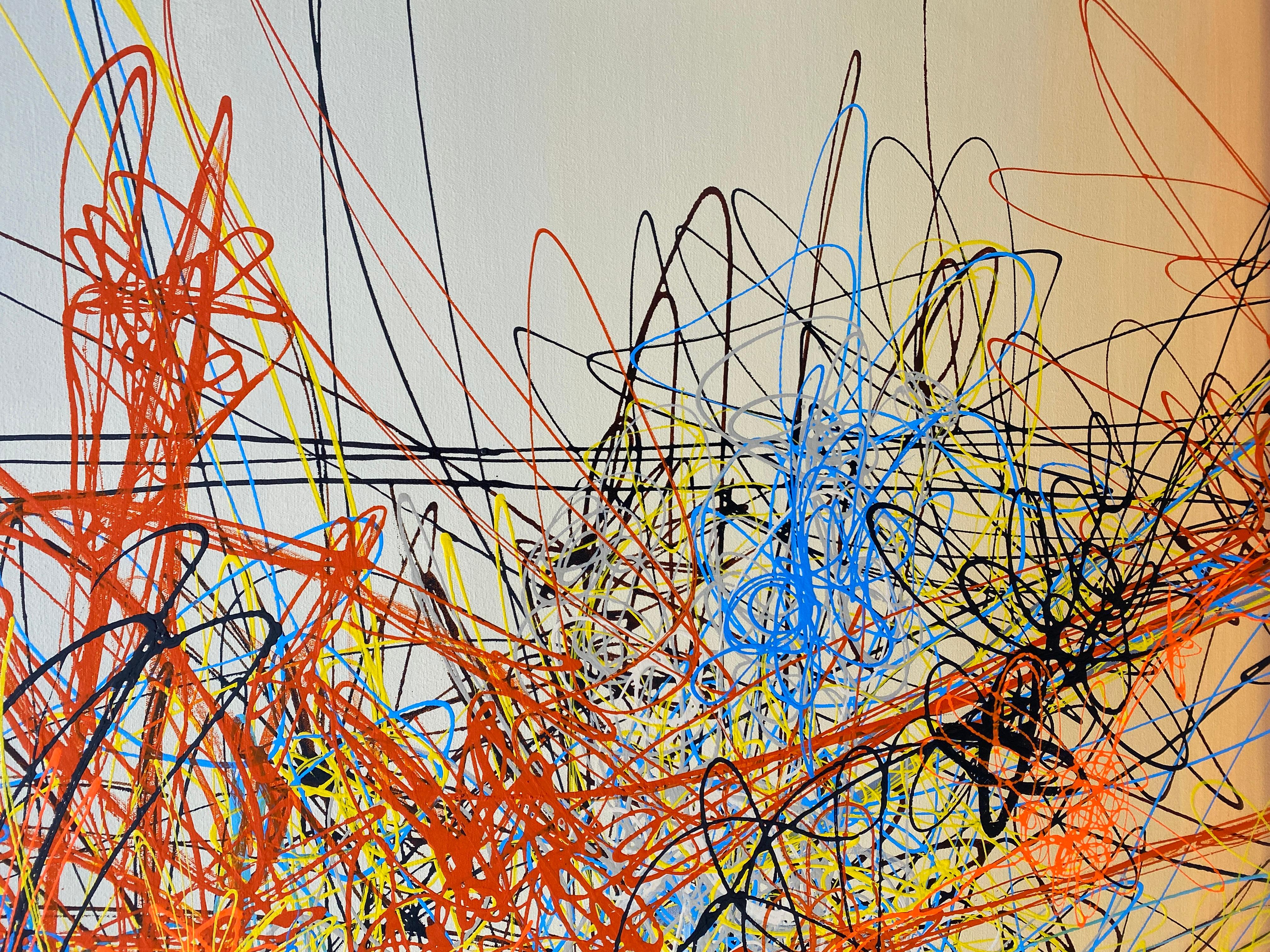 Il Piano, paesaggio astratto colorato dipinto ad olio in tecnica mista di grande formato in vendita 2