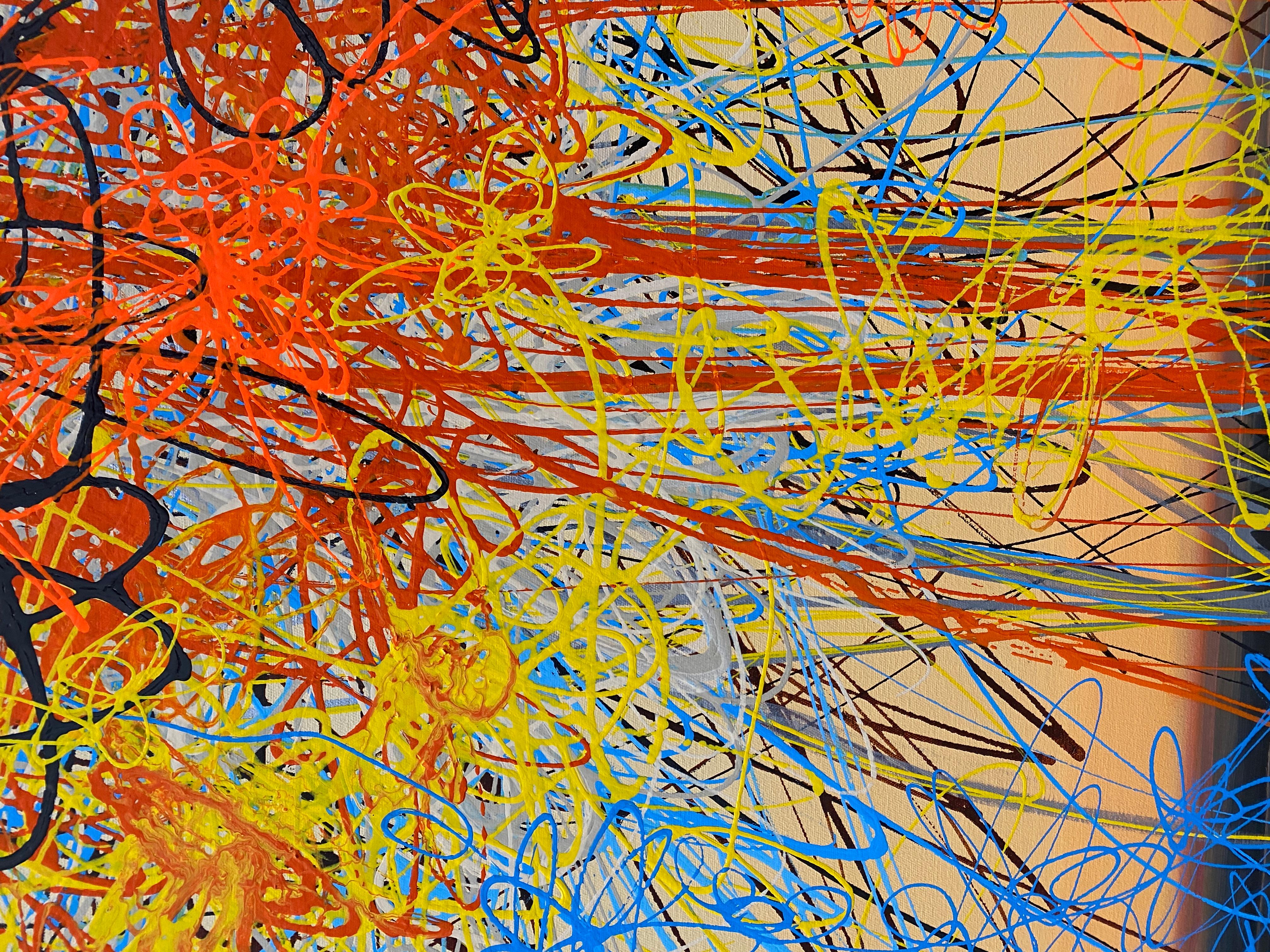 Il Piano, paesaggio astratto colorato dipinto ad olio in tecnica mista di grande formato in vendita 4