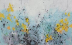 "Wildflowers", large modern abstract floral landscape painting, mixed media