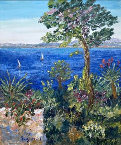 "Mediterranean Coastal Vista" Impressionist Oil Painting on Canvas Framed