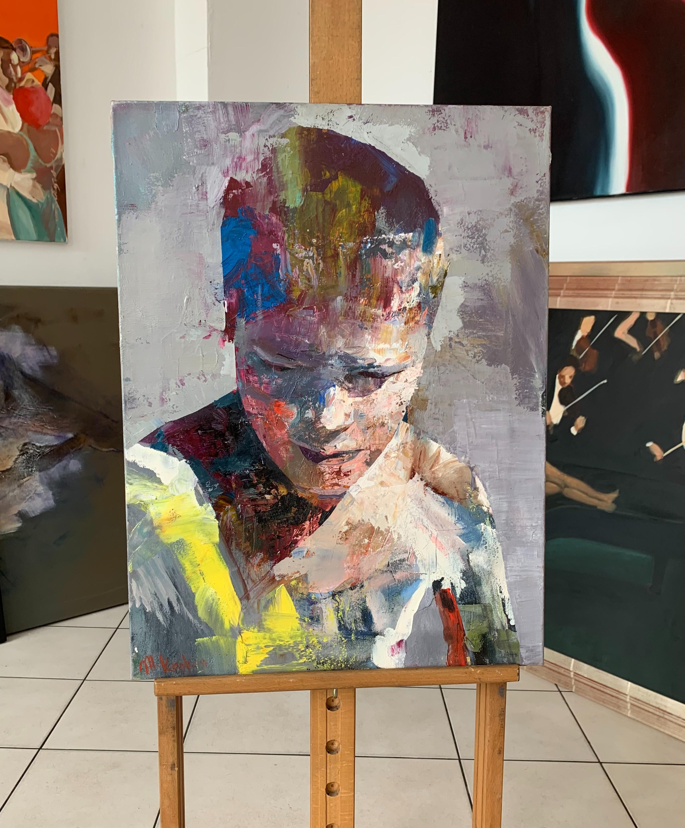 Ein Junge - Zeitgenössische Europäische Kunst, Öl auf Leinwand, farbenfroh, figurativ – Painting von Tania Kandracienka