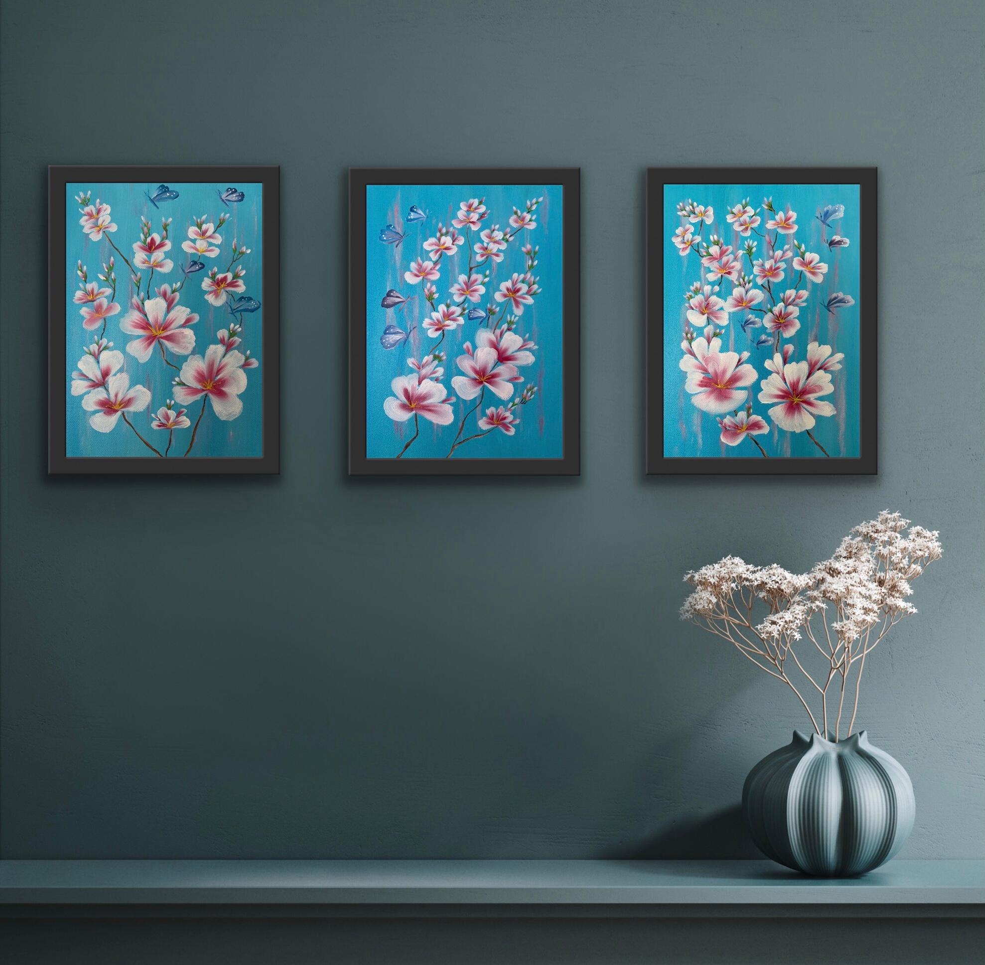 Blossom Triptych - Contemporary Painting by Tania Oko