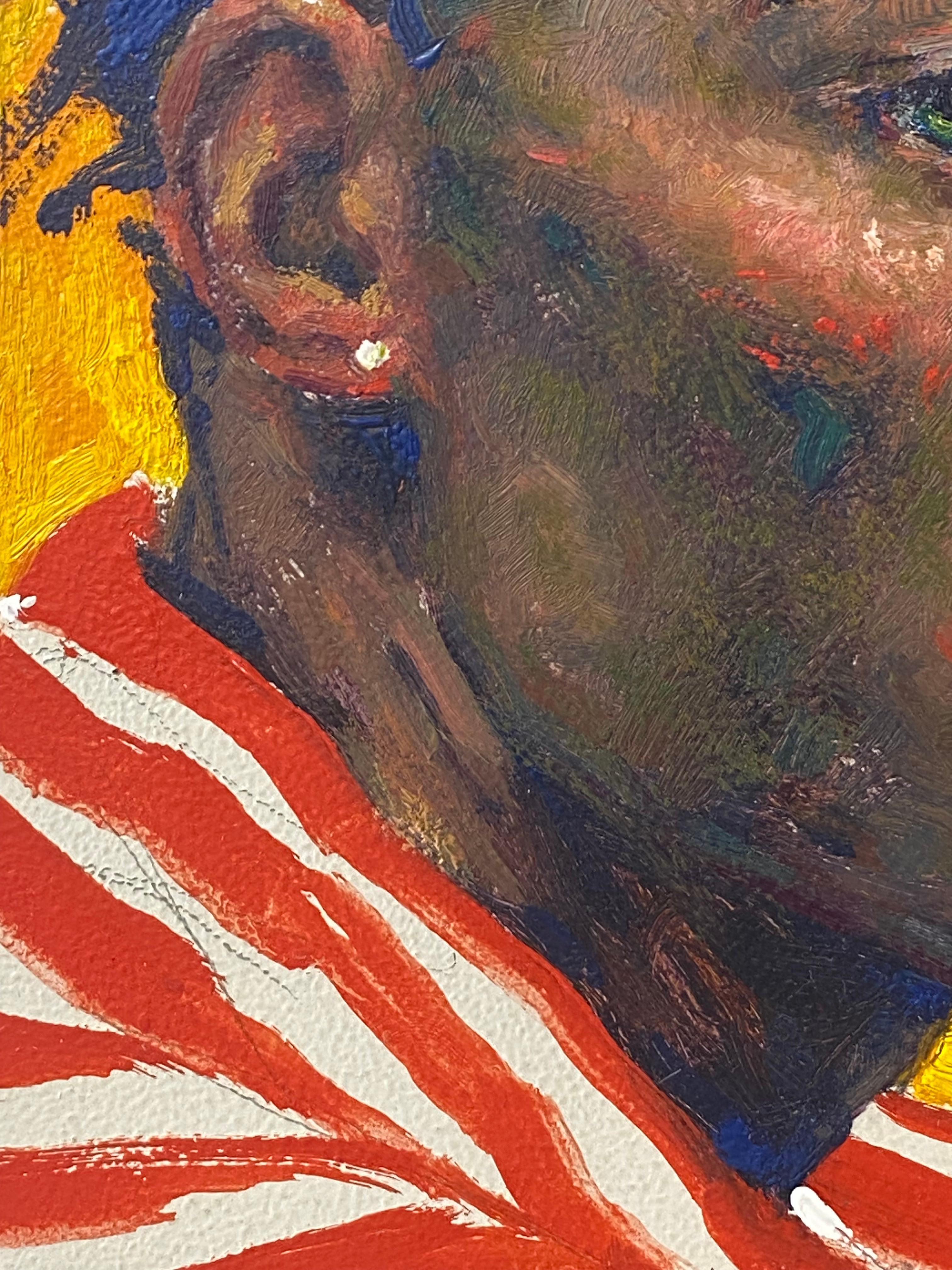 Conversaciones- Siglo XXI Retrato contemporáneo Pintura de un hombre - Portrait Painting Marrón de Tania Rivilis