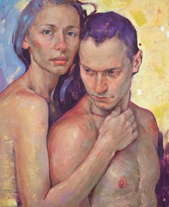How shall I hold on to my soul- 21st Century Contemporary Painting of a couple