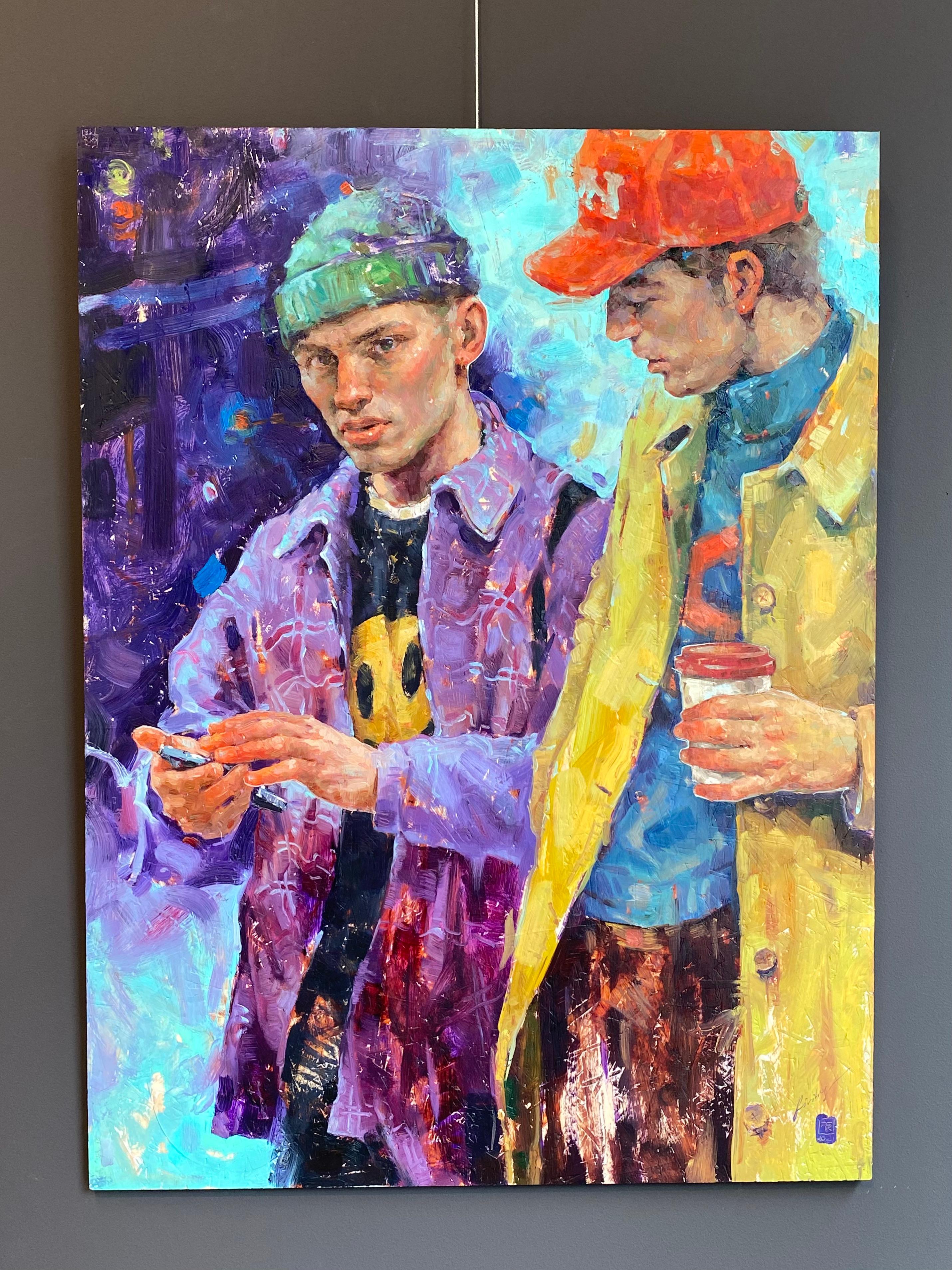 In the Primal Sympathy- 21st Century Contemporary Figure painting of two boys - Painting by Tania Rivilis