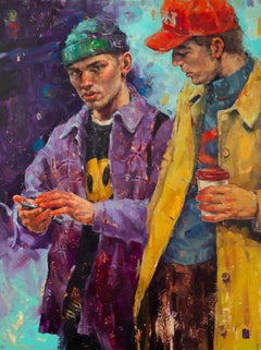 In the Primal Sympathy- 21st Century Contemporary Figure painting of two boys