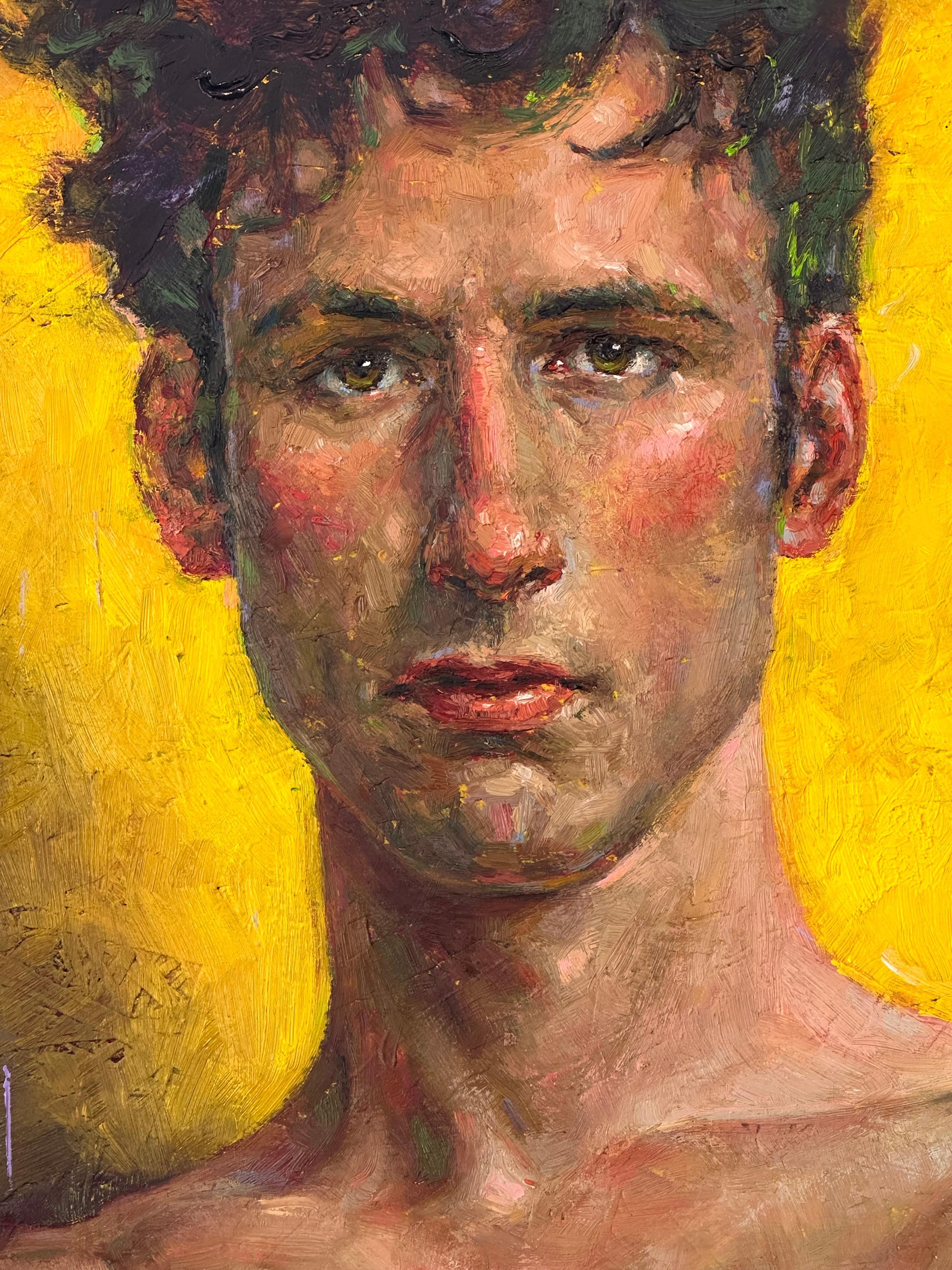 L'Antagoniste- Figura Contemporánea del Siglo XXI  Pintura de un hombre con el pecho desnudo - Figurative Painting Marrón de Tania Rivilis