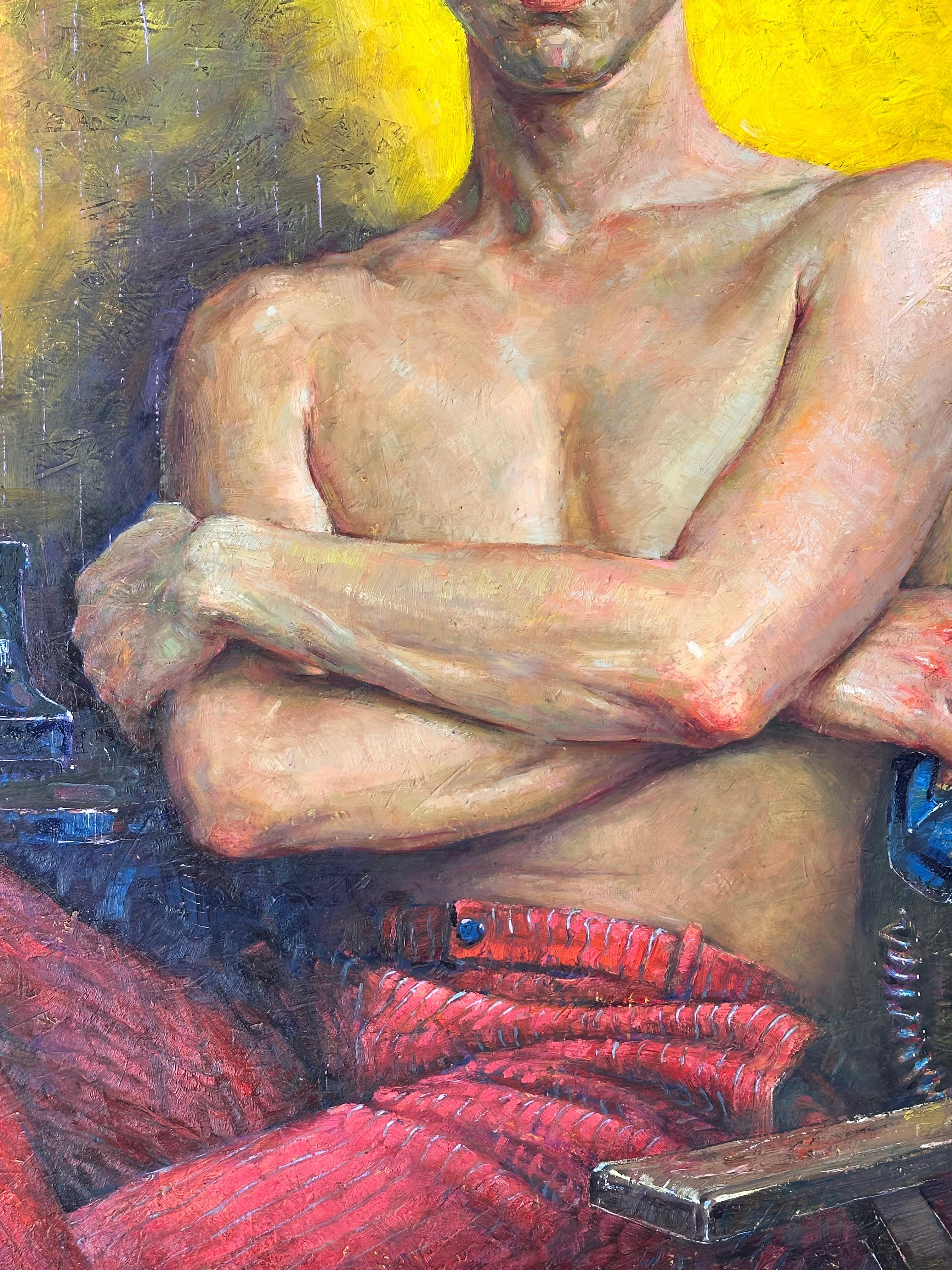 L'Antagoniste- Figura Contemporánea del Siglo XXI  Pintura de un hombre con el pecho desnudo en venta 2