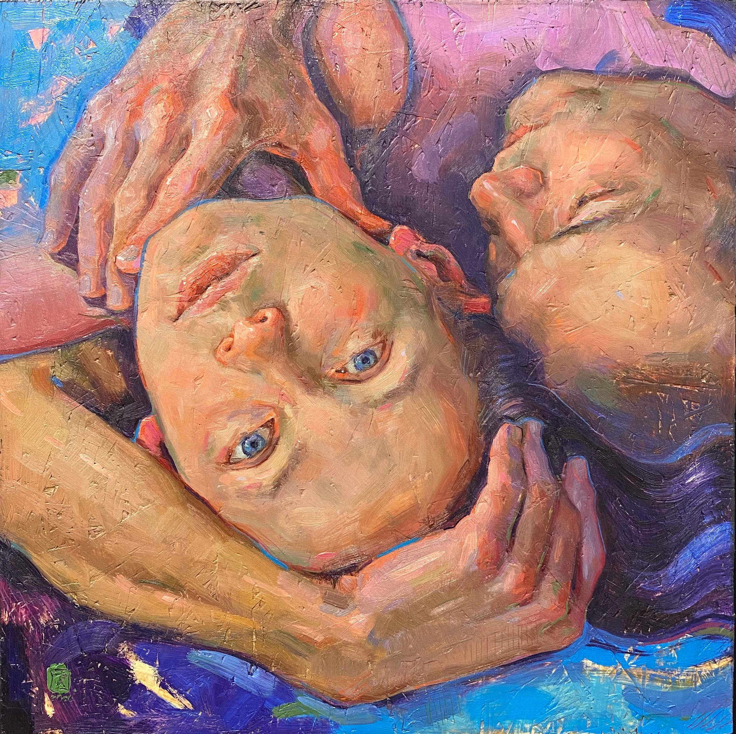 Portrait d'amour - 21e siècle Peinture contemporaine à quatre panneaux d'un couple d'amoureux - Painting de Tania Rivilis