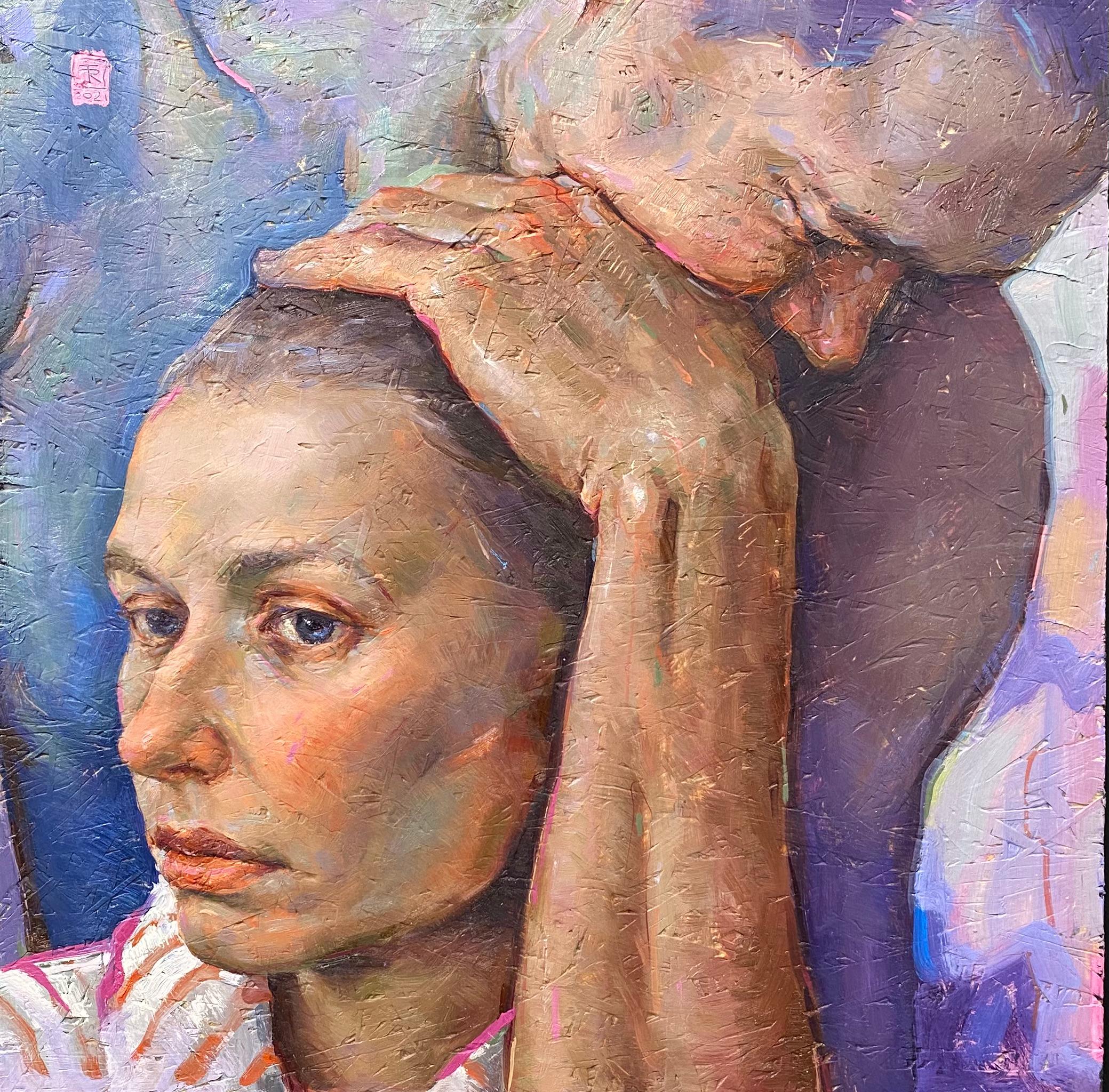 Portrait of Love- 21st Century Contemporary Four Panel Painting of a love couple - Brown Figurative Painting by Tania Rivilis
