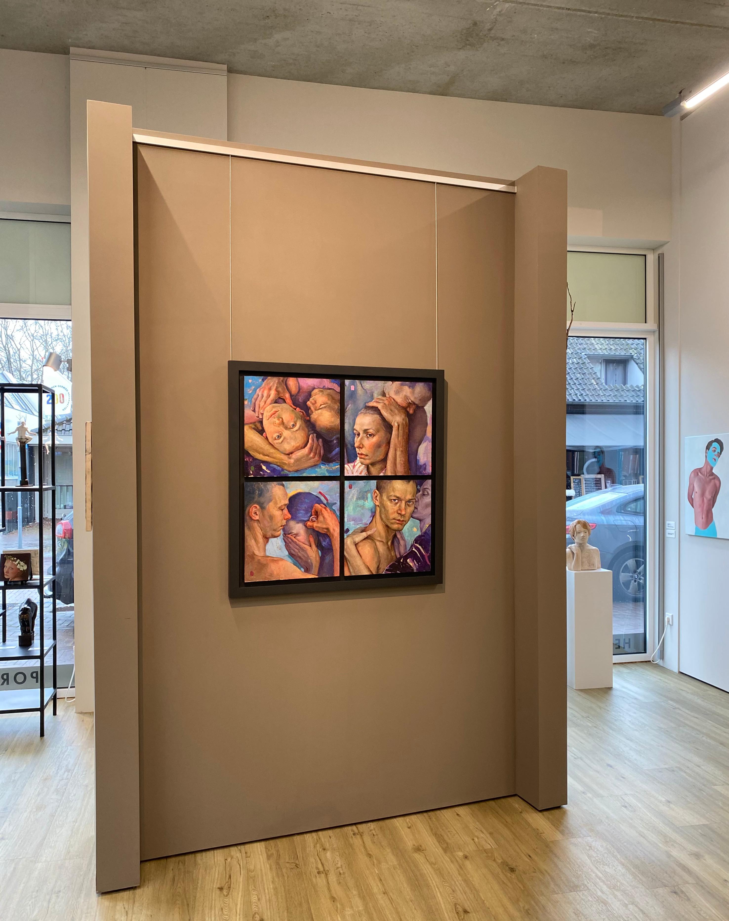 Portrait d'amour - 21e siècle Peinture contemporaine à quatre panneaux d'un couple d'amoureux en vente 1