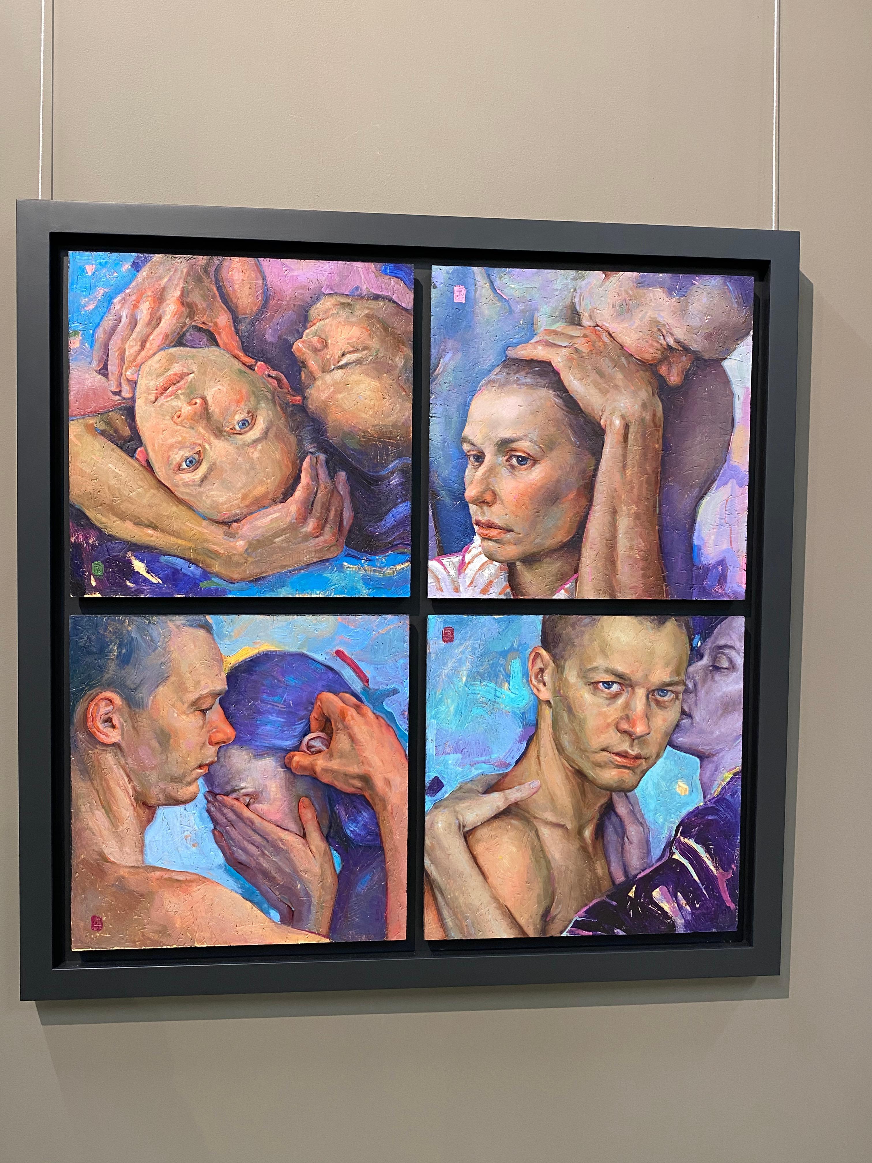 Portrait of Love- 21st Century Contemporary Four Panel Painting of a love couple For Sale 3
