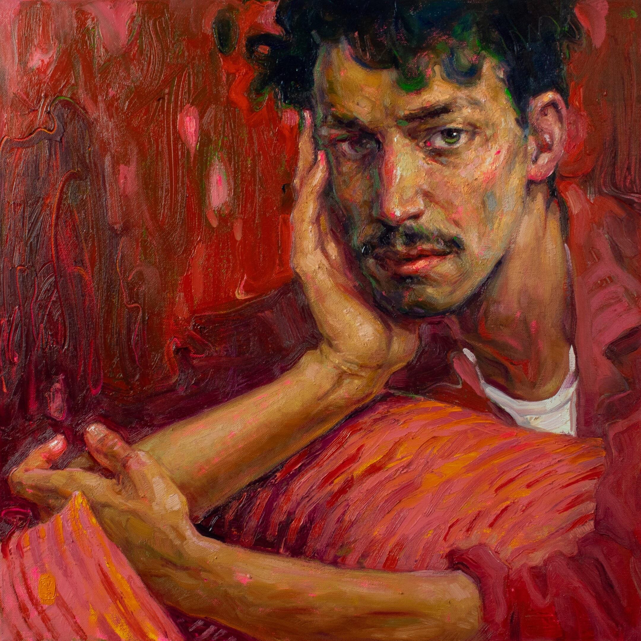 Figurative Painting de Tania Rivilis - Terciopelo rojo - Retrato contemporáneo del siglo XXI