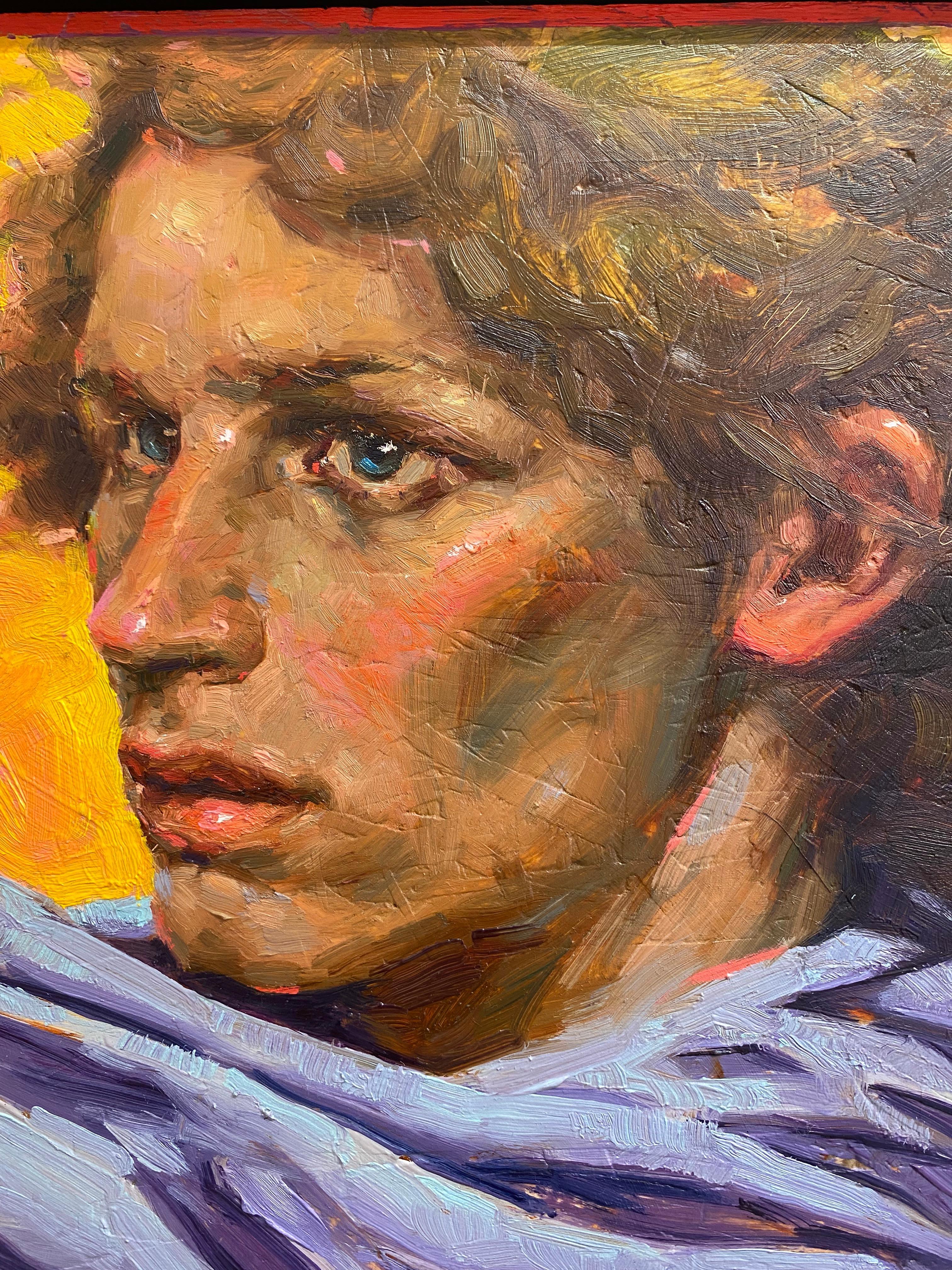 Avvolto dalle aspettative - Ritratto del XXI secolo in pittura contemporanea - Painting Contemporaneo di Tania Rivilis